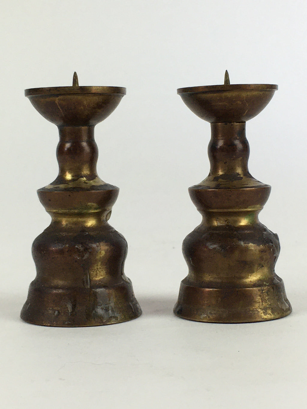 Japanese Buddhist Altar Fitting Brass Candle Stand set Vtg Shokudai BU687