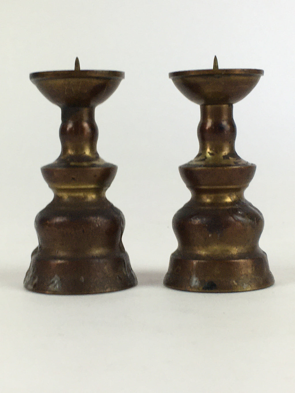 Japanese Buddhist Altar Fitting Brass Candle Stand set Vtg Shokudai BU687