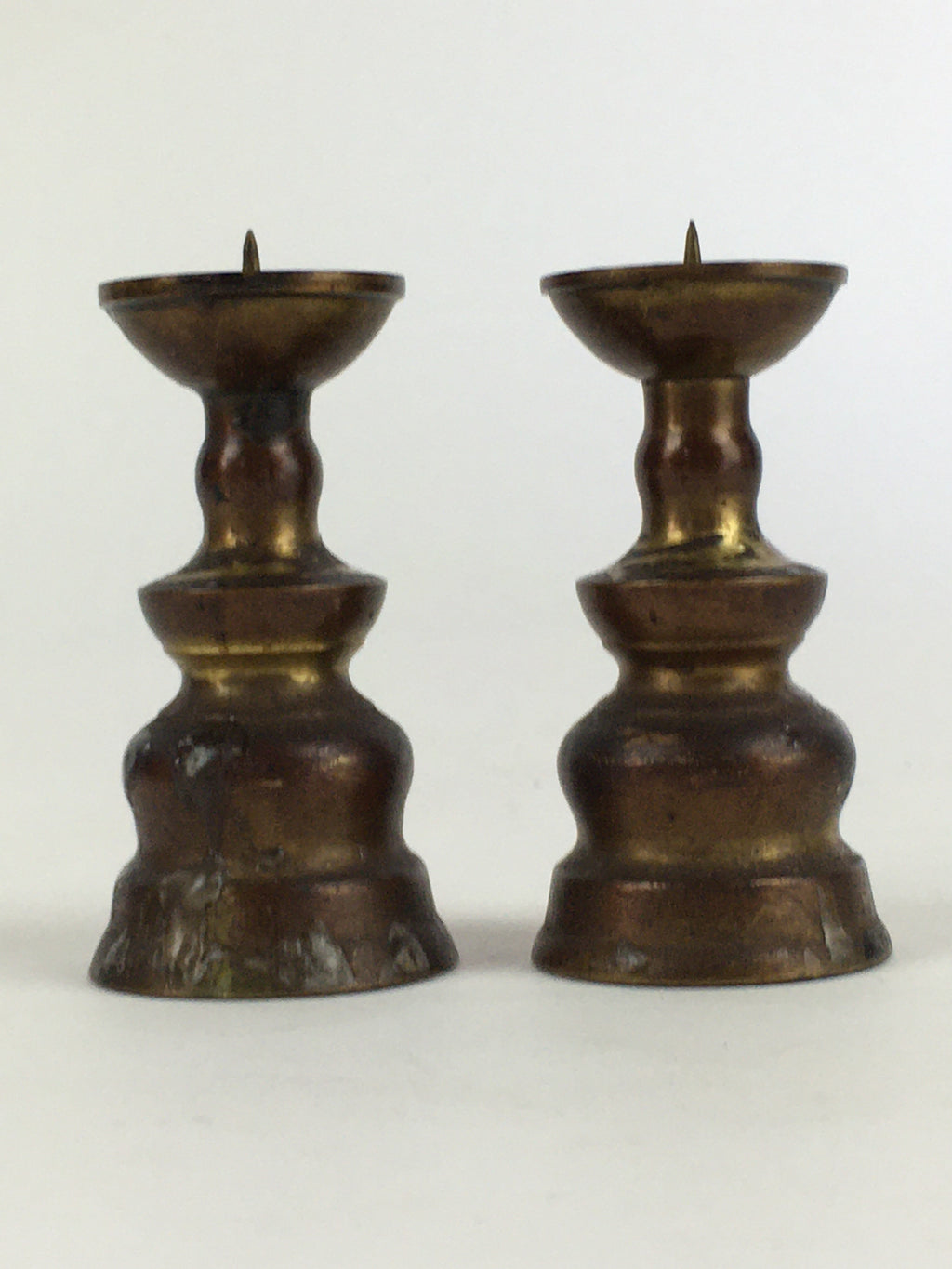 Japanese Buddhist Altar Fitting Brass Candle Stand set Vtg Shokudai BU687