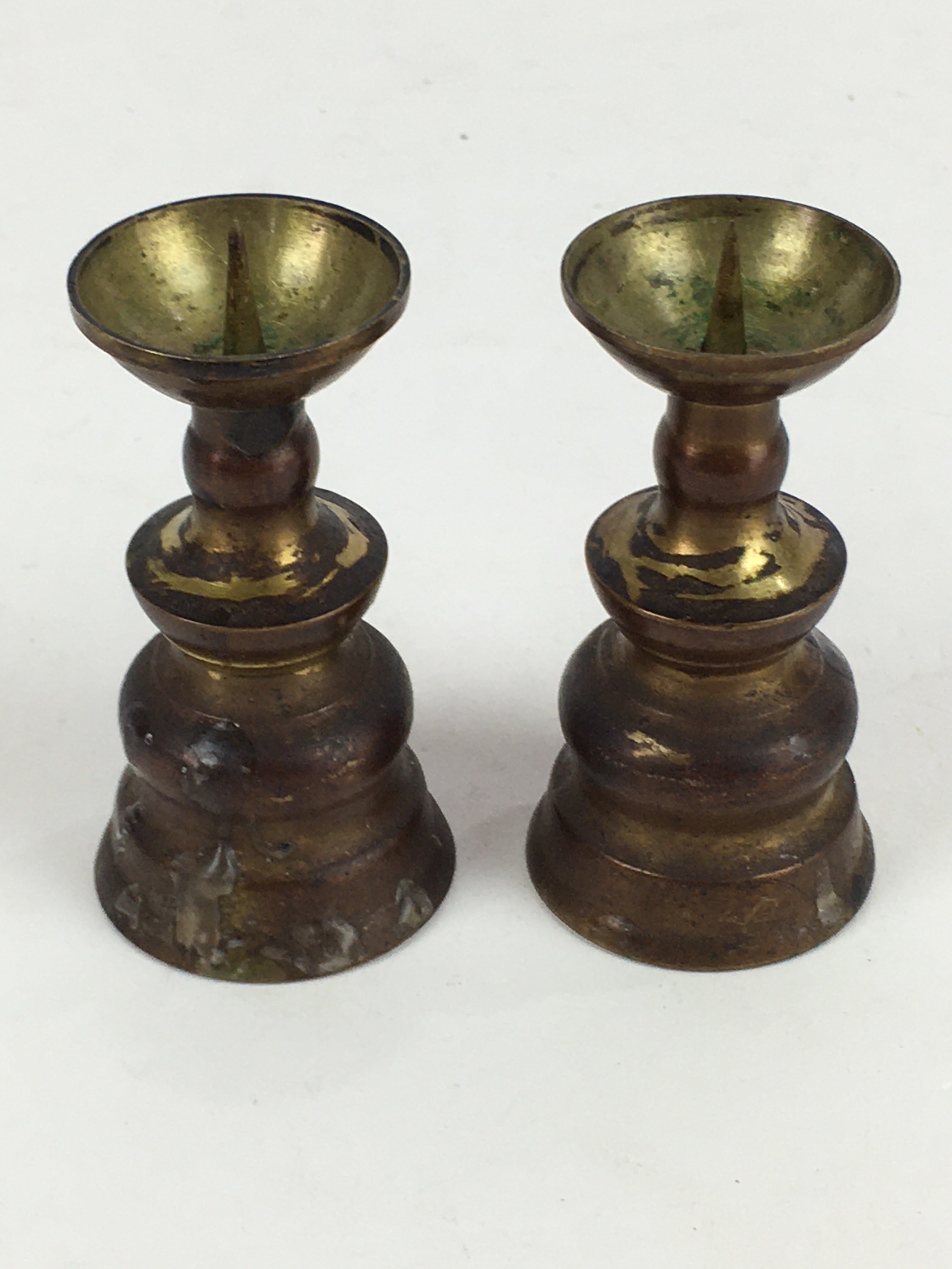 Japanese Buddhist Altar Fitting Brass Candle Stand set Vtg Shokudai BU687