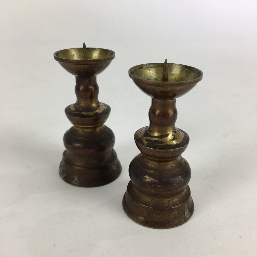 Japanese Buddhist Altar Fitting Brass Candle Stand set Vtg Shokudai BU687