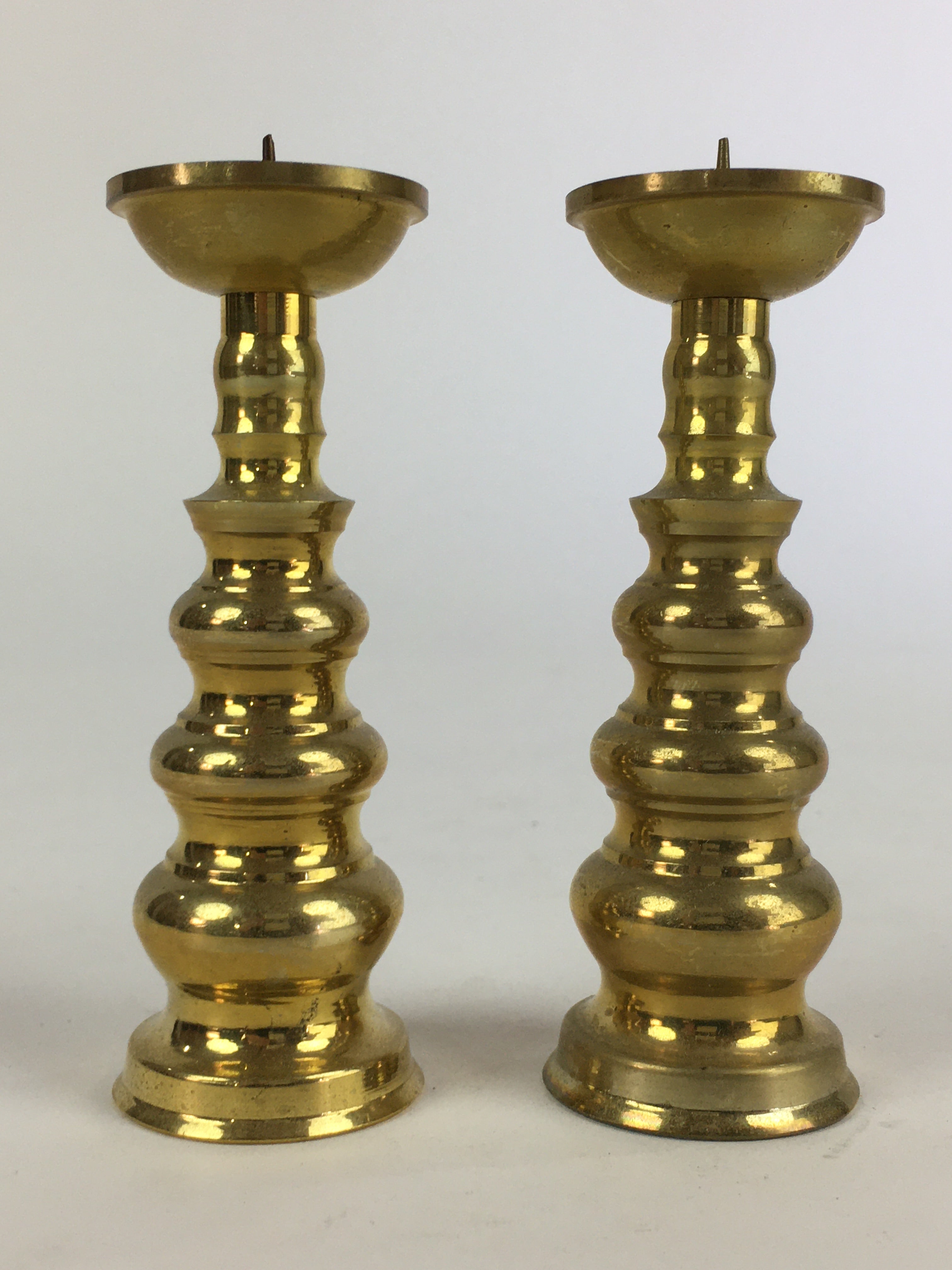 Japanese Buddhist Altar Fitting Brass Candle Stand set Vtg Shokudai BU688
