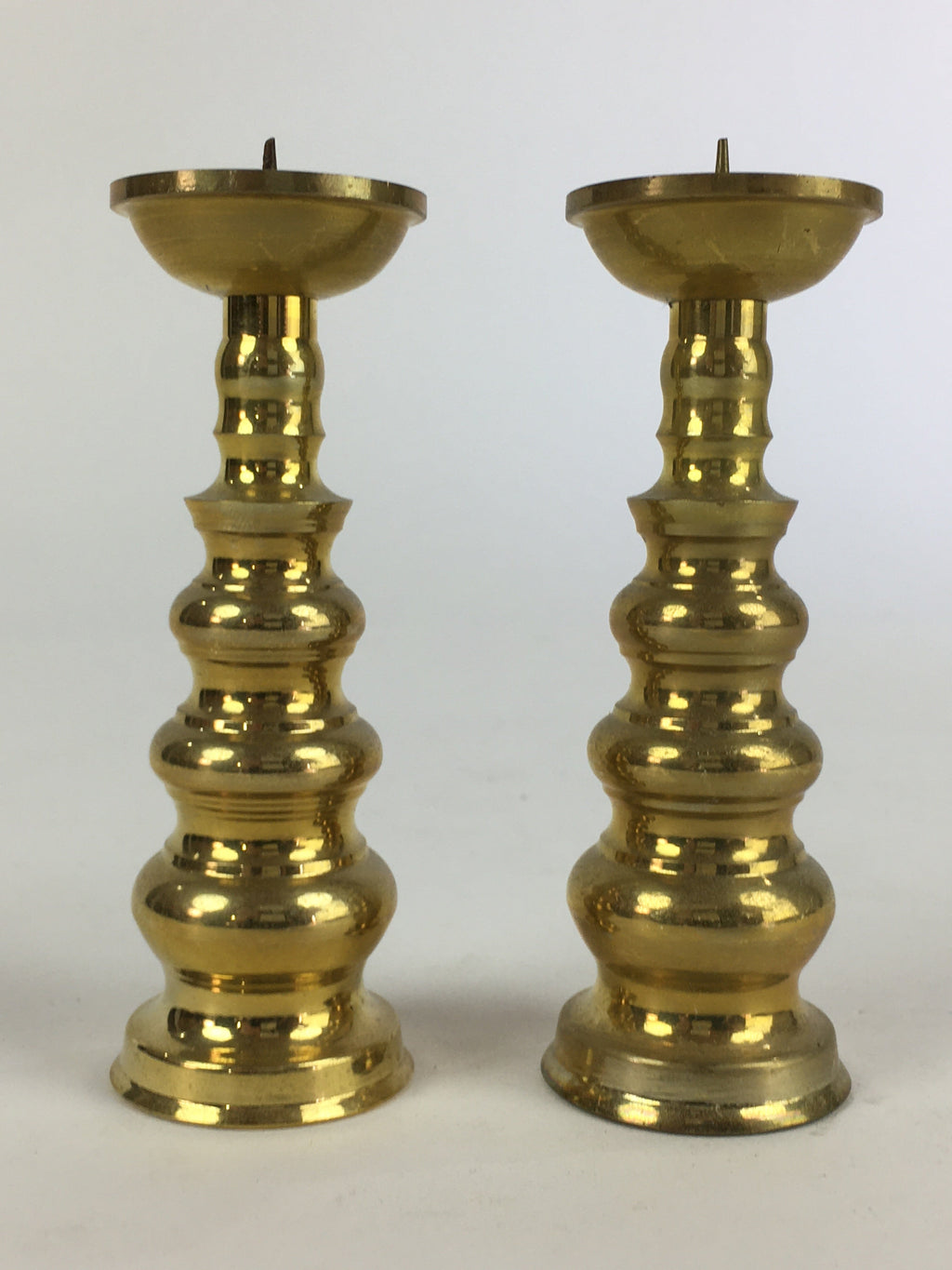 Japanese Buddhist Altar Fitting Brass Candle Stand set Vtg Shokudai BU688