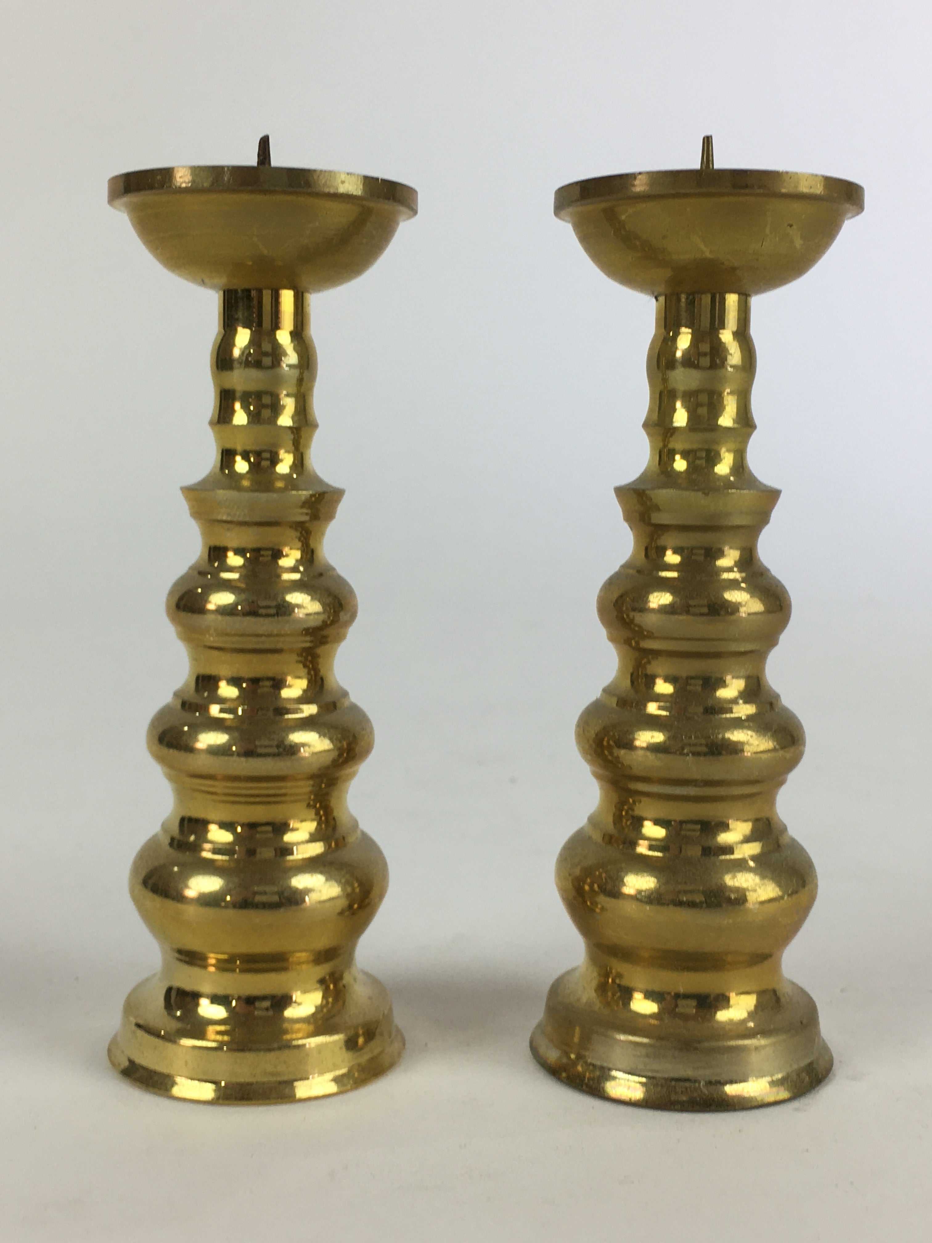Japanese Buddhist Altar Fitting Brass Candle Stand set Vtg Shokudai BU688