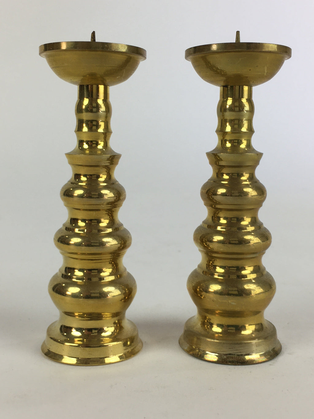 Japanese Buddhist Altar Fitting Brass Candle Stand set Vtg Shokudai BU688