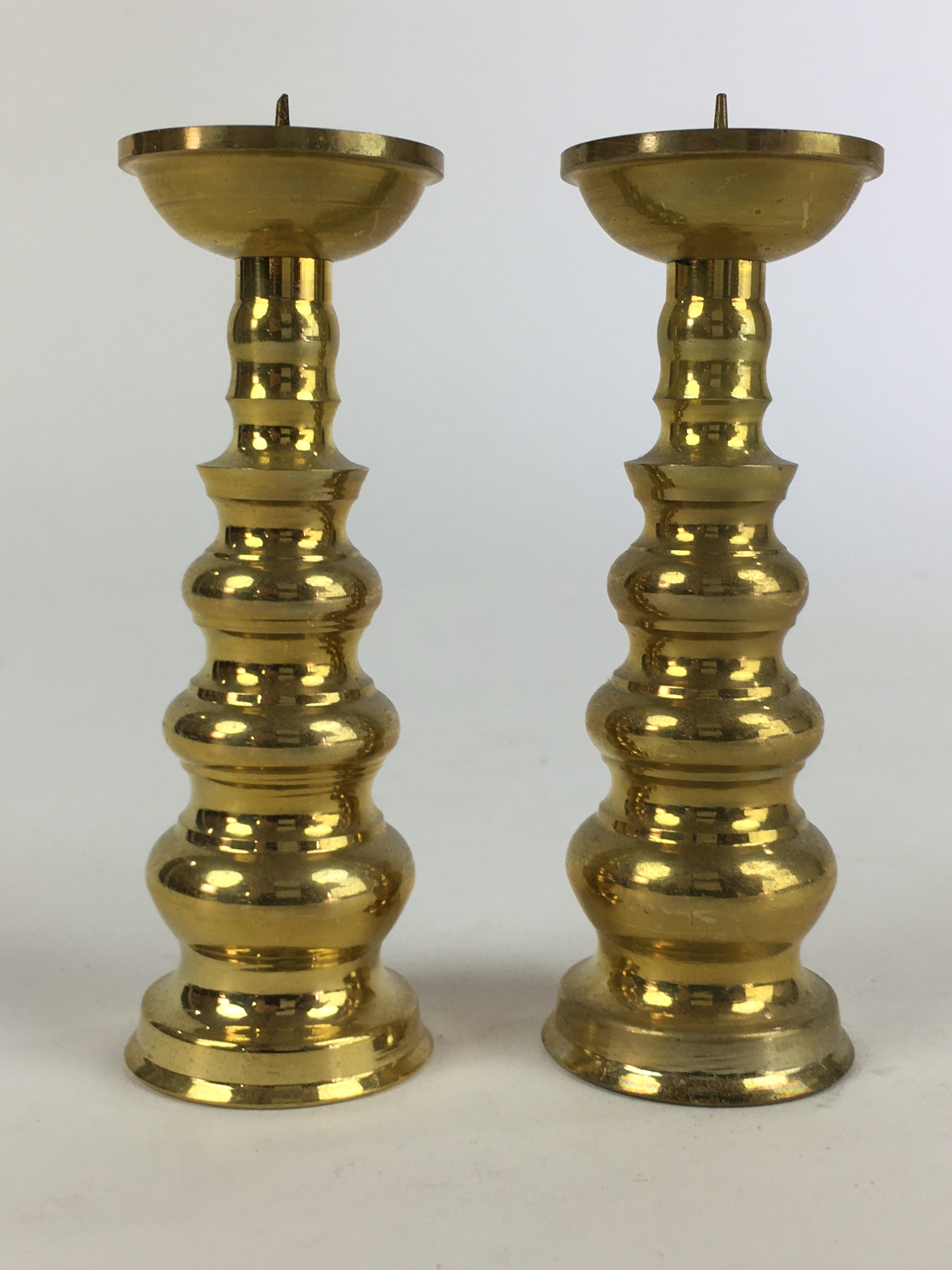 Japanese Buddhist Altar Fitting Brass Candle Stand set Vtg Shokudai BU688