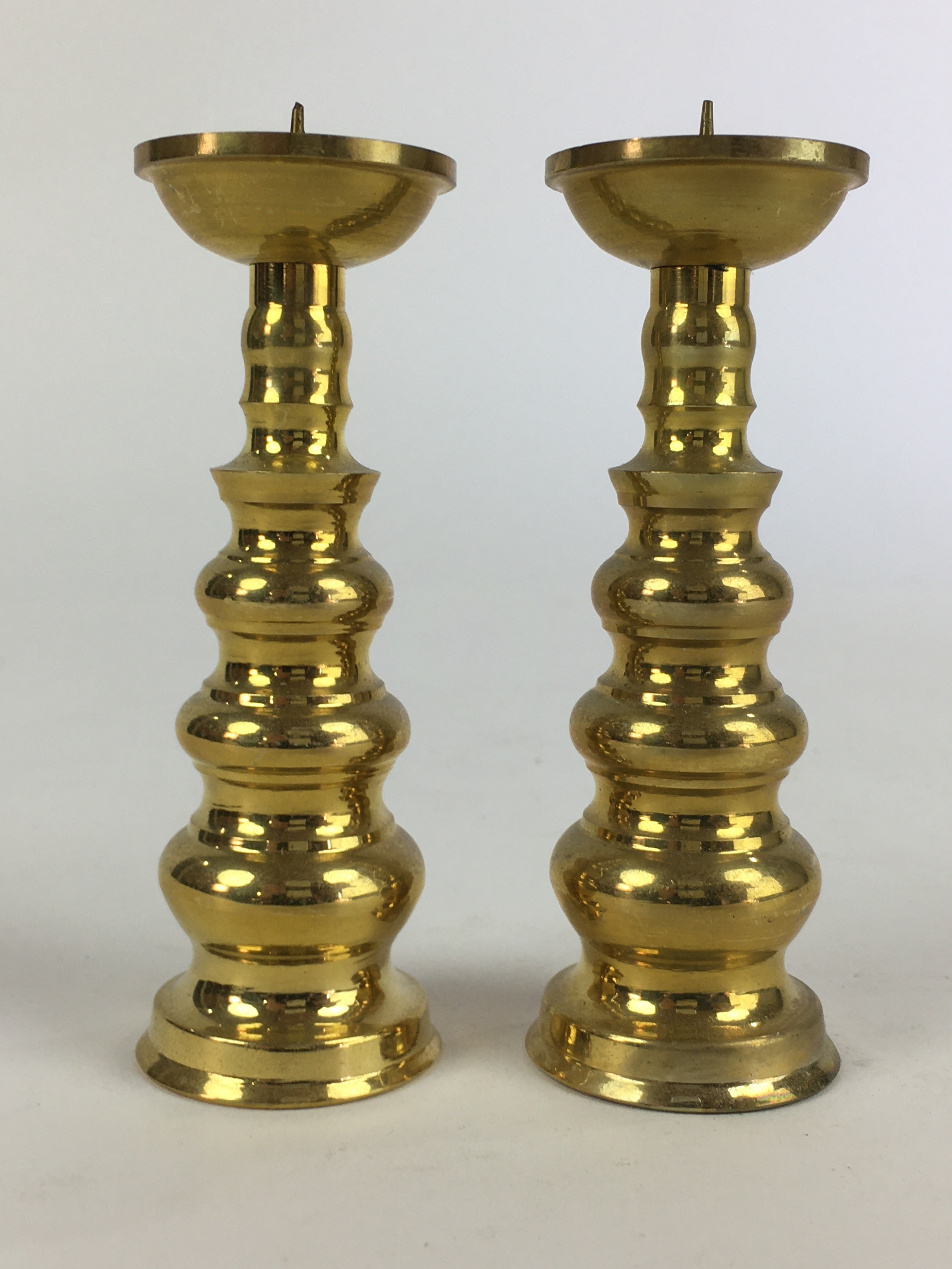 Japanese Buddhist Altar Fitting Brass Candle Stand set Vtg Shokudai BU688