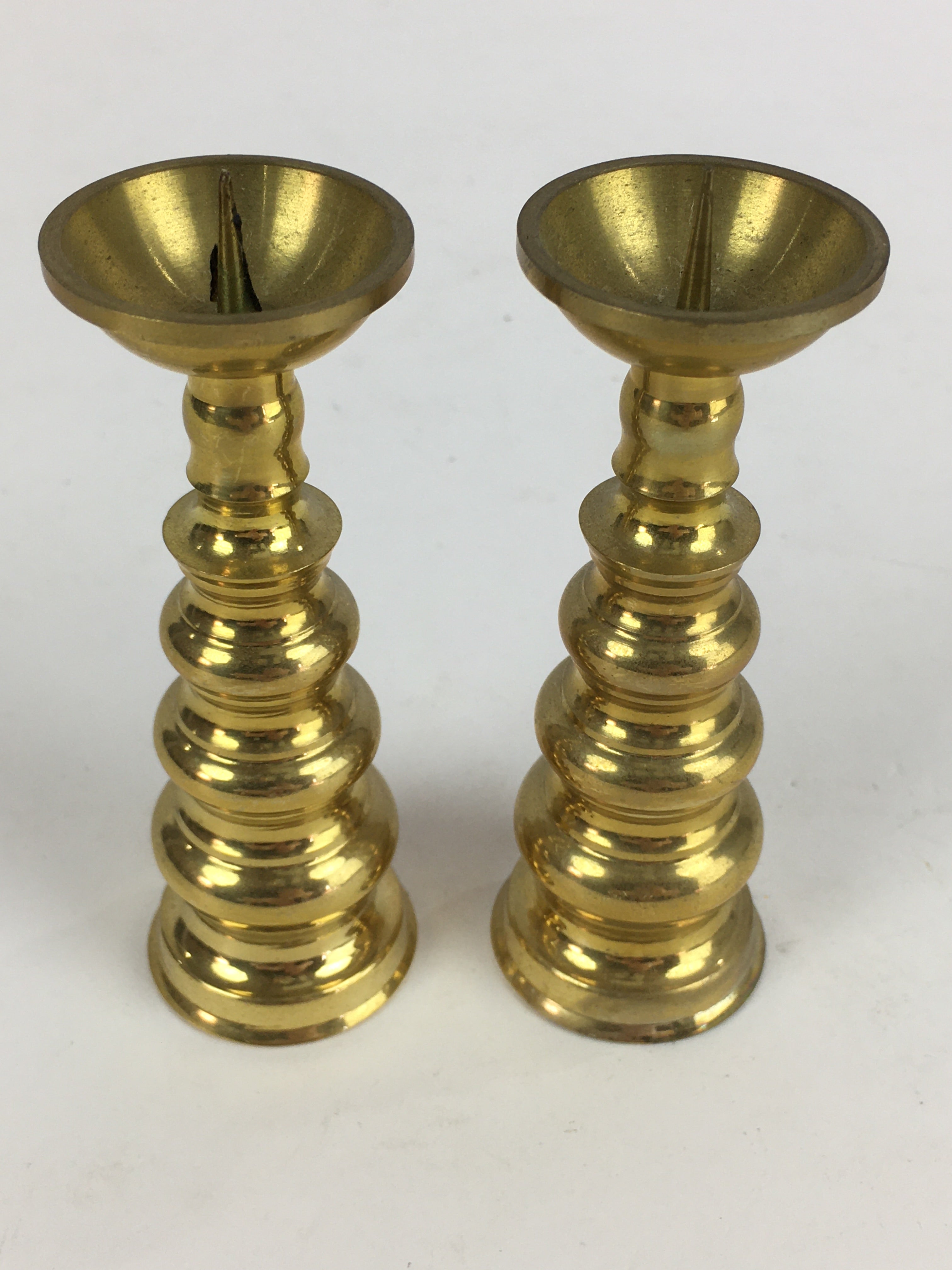 Japanese Buddhist Altar Fitting Brass Candle Stand set Vtg Shokudai BU688