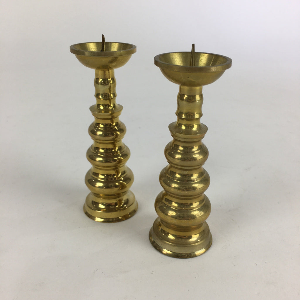 Japanese Buddhist Altar Fitting Brass Candle Stand set Vtg Shokudai BU688