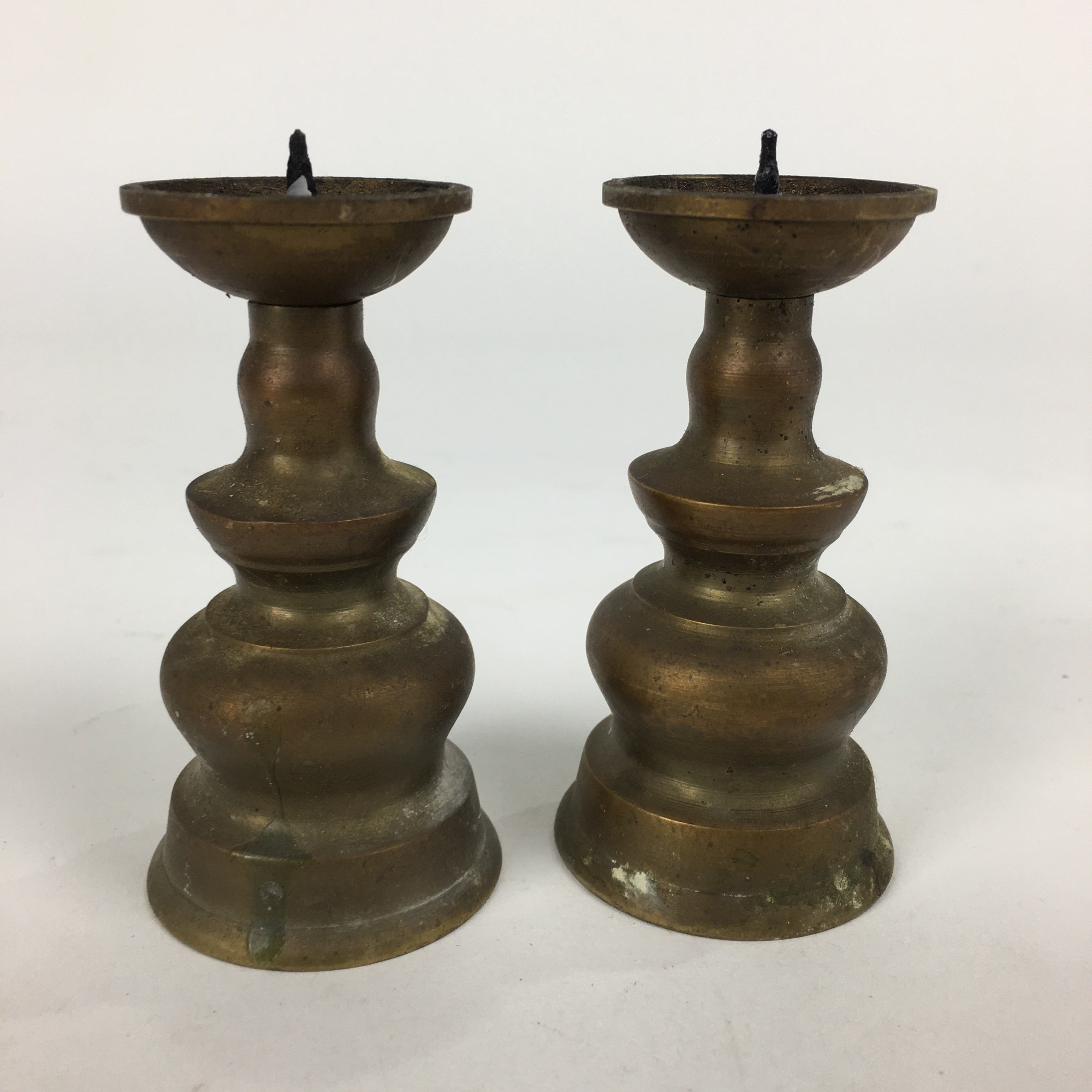 Japanese Buddhist Altar Fitting Brass Candle Stand set Vtg Shokudai Butsudan BU6