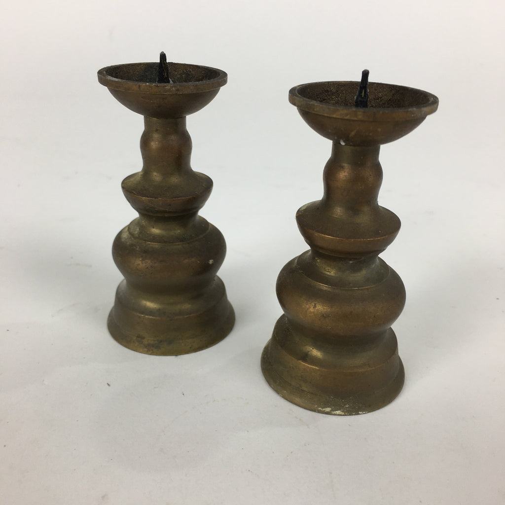 Japanese Buddhist Altar Fitting Brass Candle Stand set Vtg Shokudai Butsudan BU6