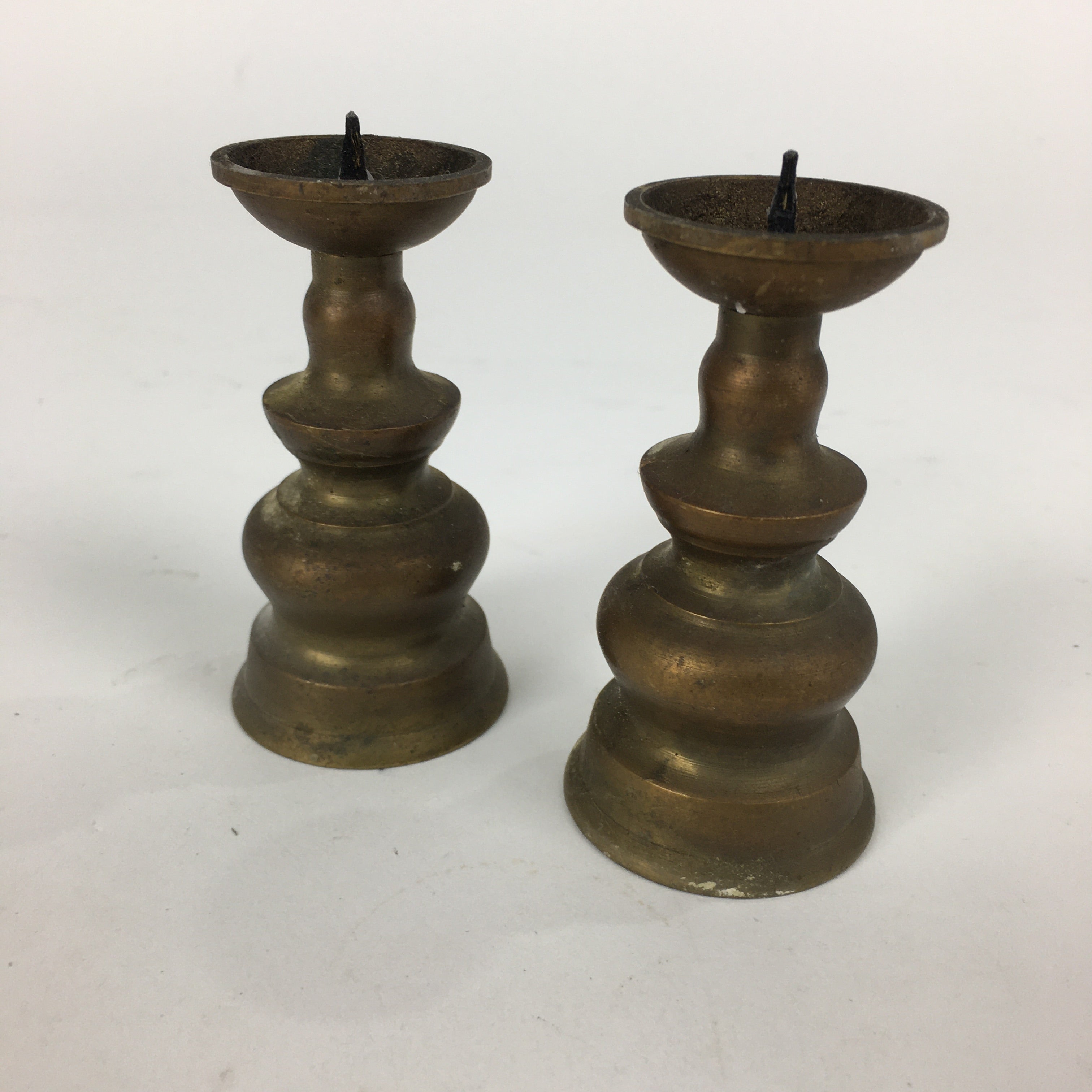 Japanese Buddhist Altar Fitting Brass Candle Stand set Vtg Shokudai Butsudan BU6