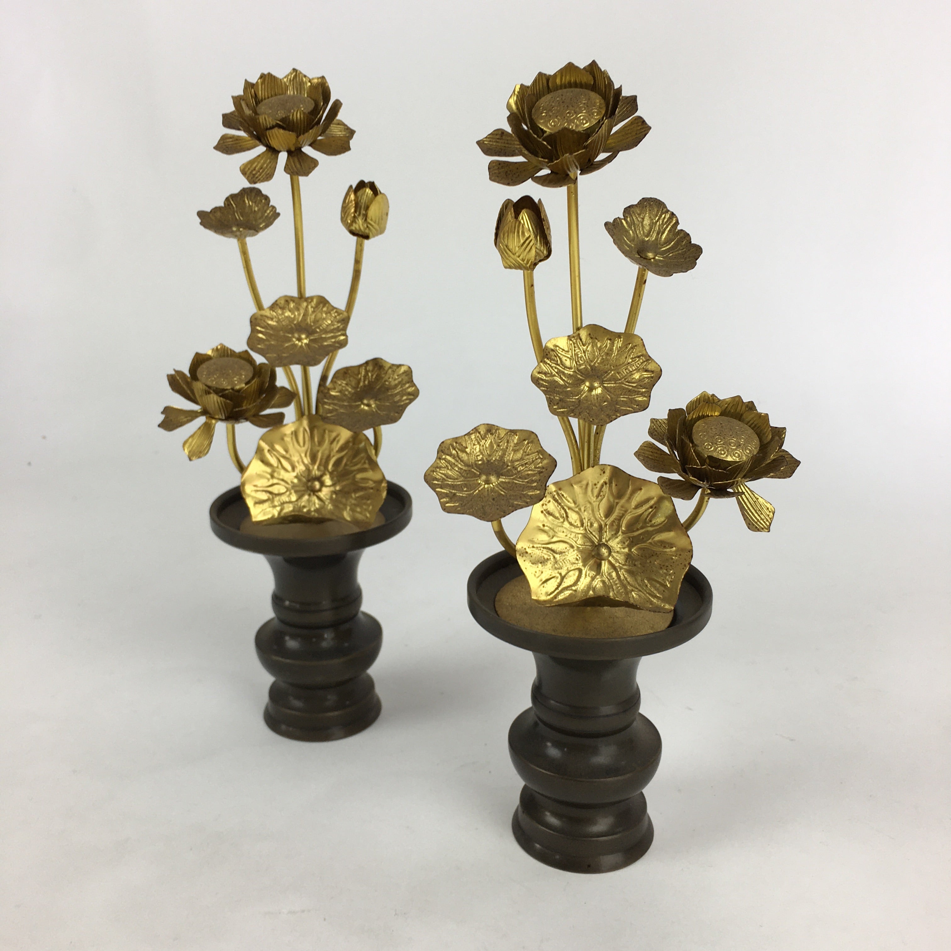 Japanese Buddhist Altar Fitting Brass Flower 2pc set Vtg Joka Bukka BU659