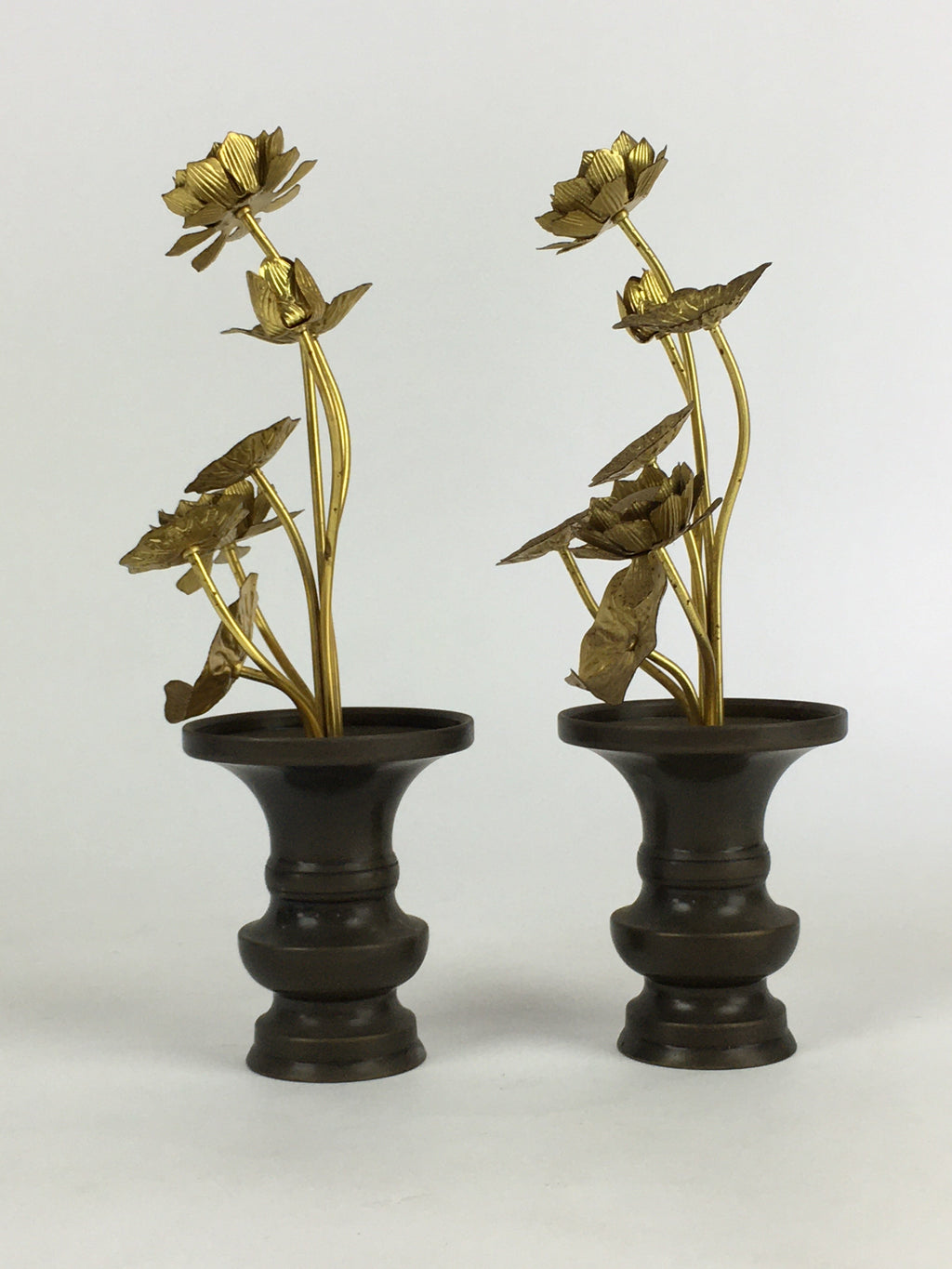 Japanese Buddhist Altar Fitting Brass Flower 2pc set Vtg Joka Bukka BU659