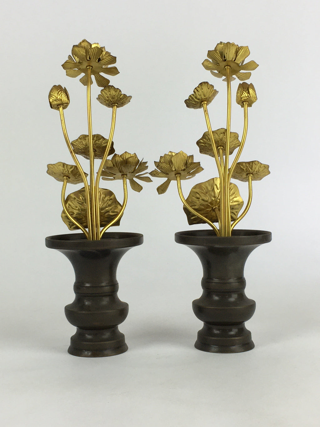Japanese Buddhist Altar Fitting Brass Flower 2pc set Vtg Joka Bukka BU659
