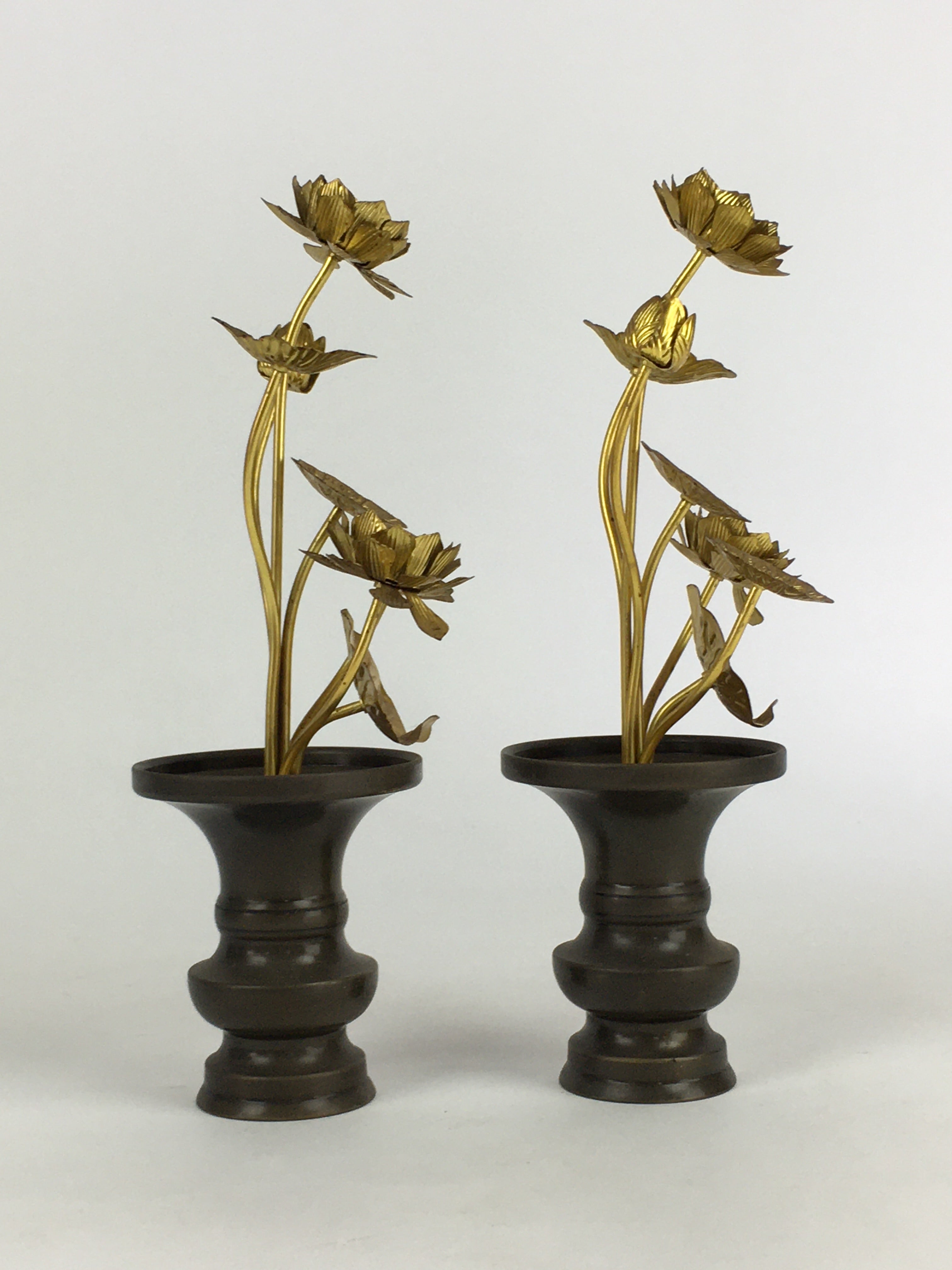 Japanese Buddhist Altar Fitting Brass Flower 2pc set Vtg Joka Bukka BU659