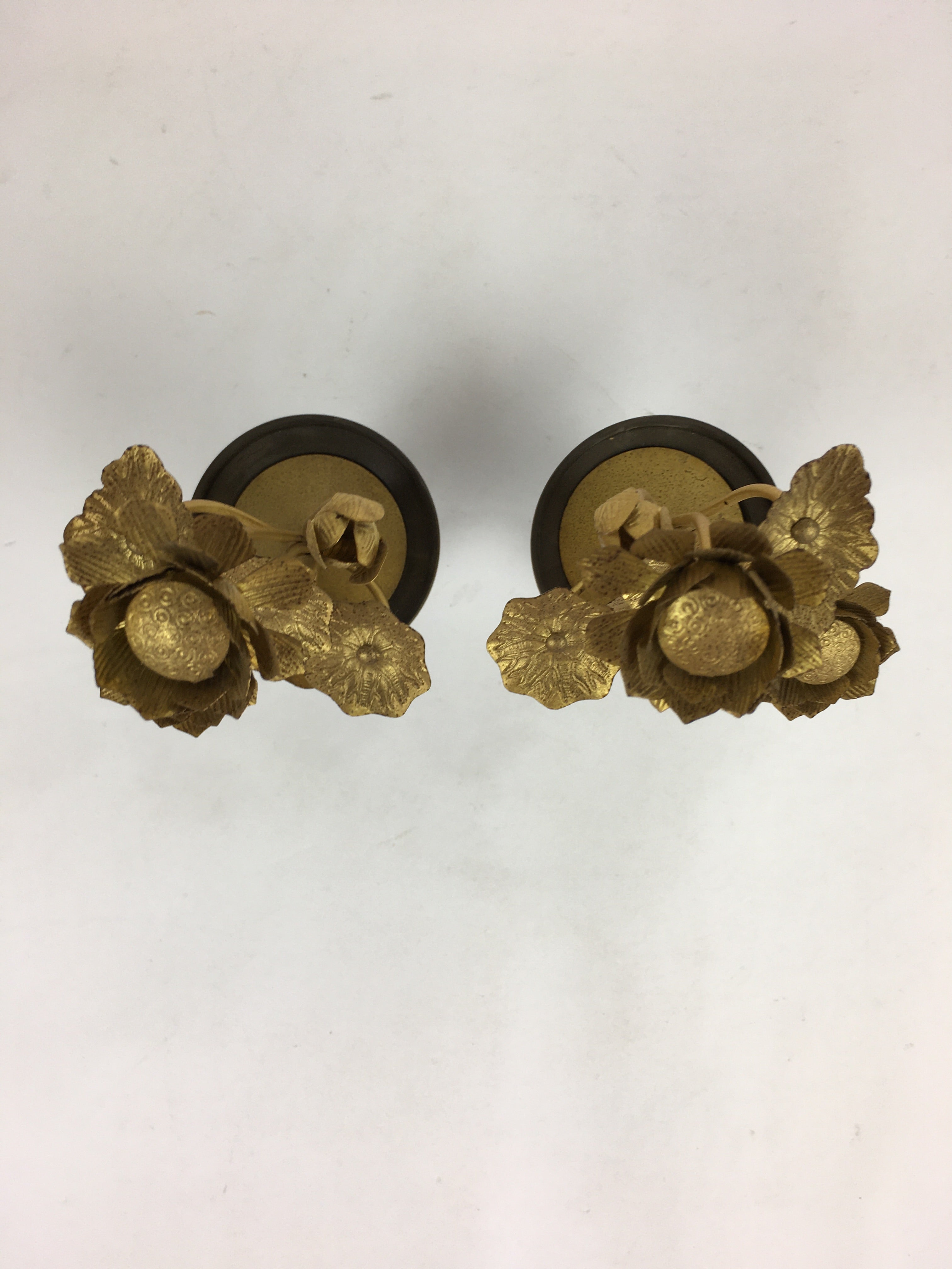 Japanese Buddhist Altar Fitting Brass Flower 2pc set Vtg Joka Bukka BU659