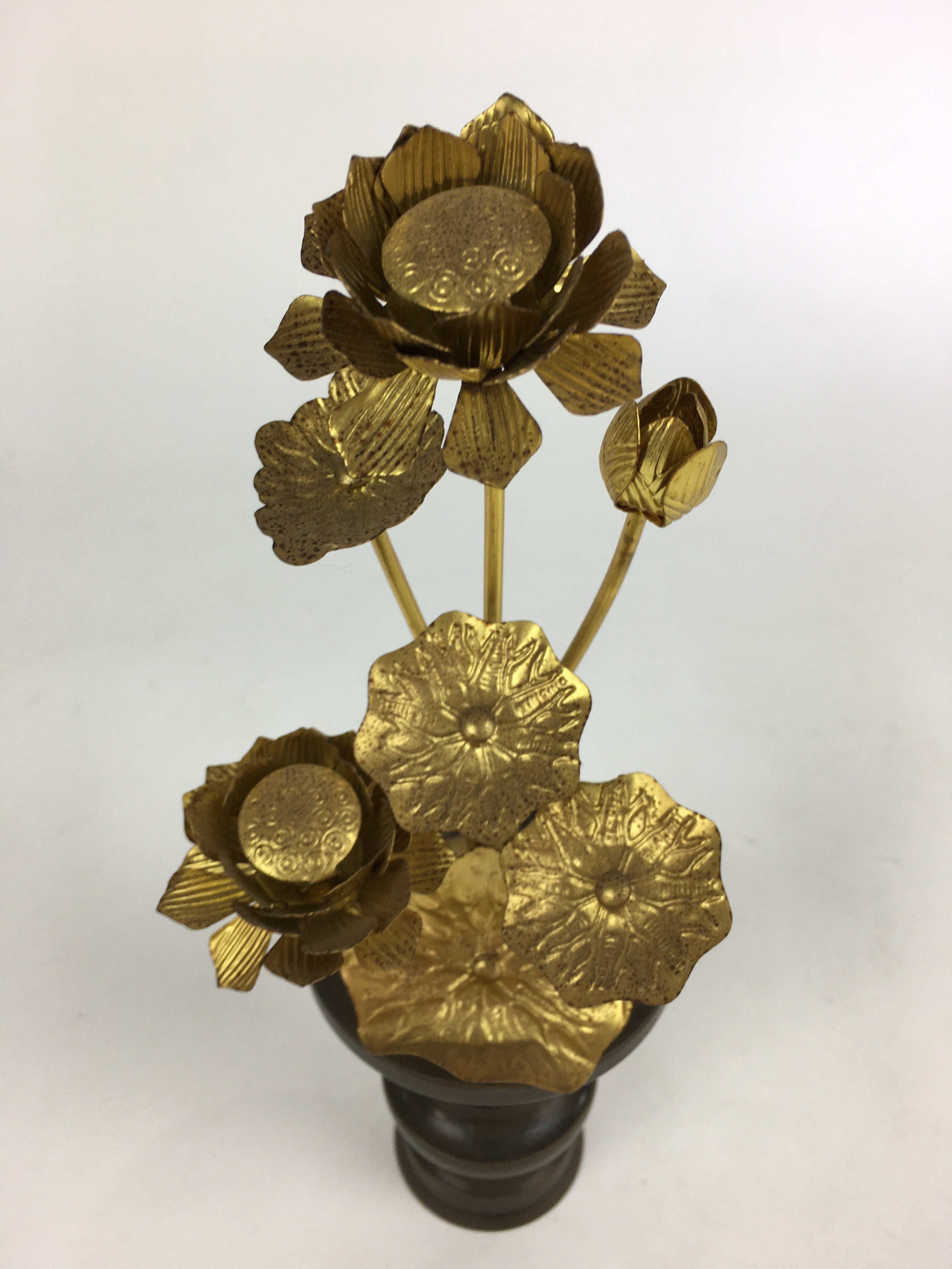 Japanese Buddhist Altar Fitting Brass Flower 2pc set Vtg Joka Bukka BU659