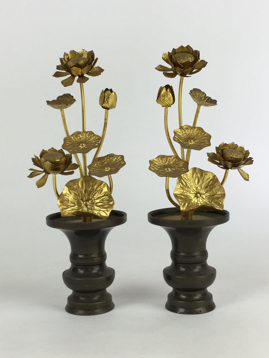 Japanese Buddhist Altar Fitting Brass Flower 2pc set Vtg Joka Bukka BU659