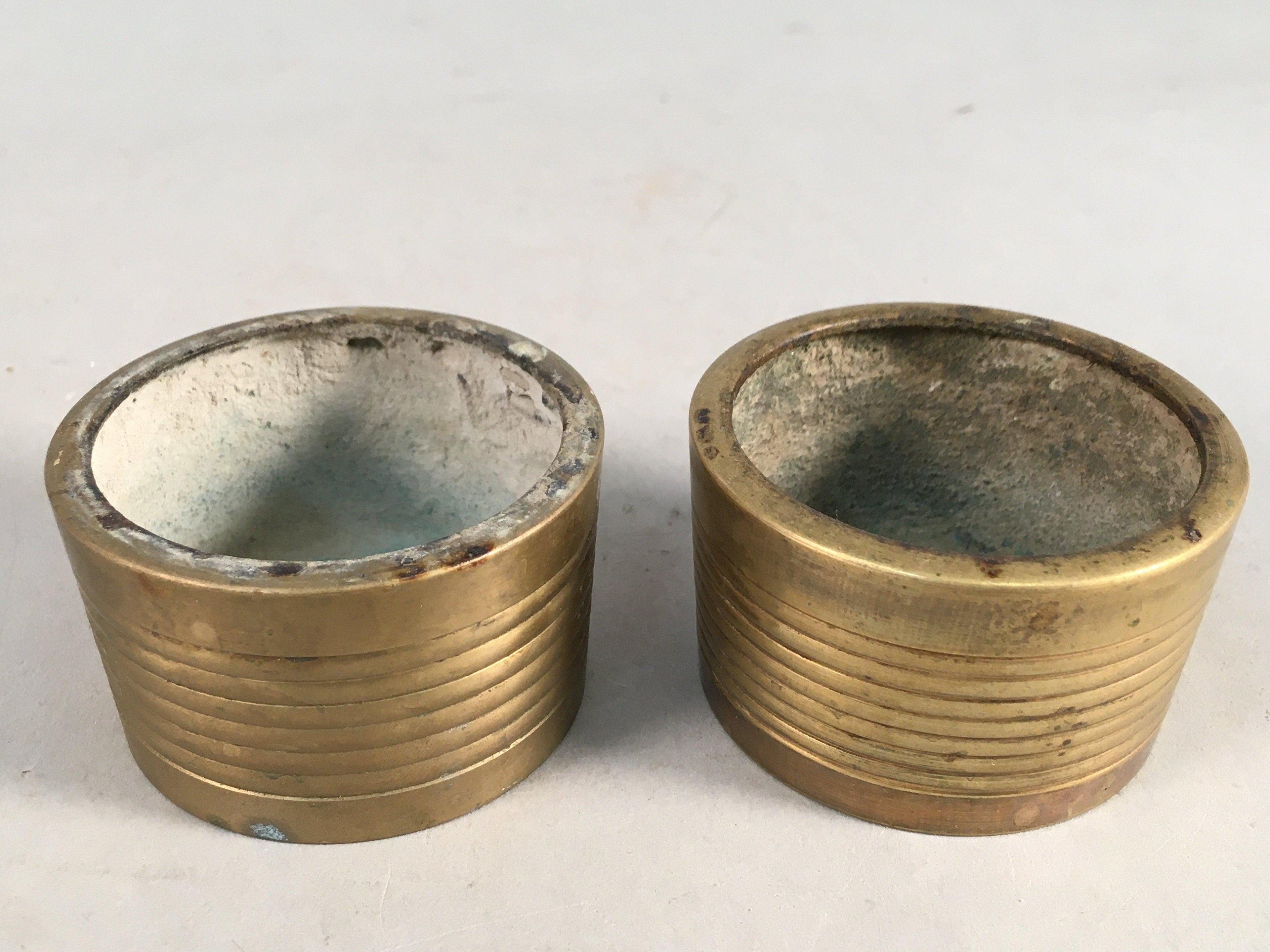 Japanese Buddhist Altar Fitting Brass Incense Burner Pair Vtg Metal Koro BU284