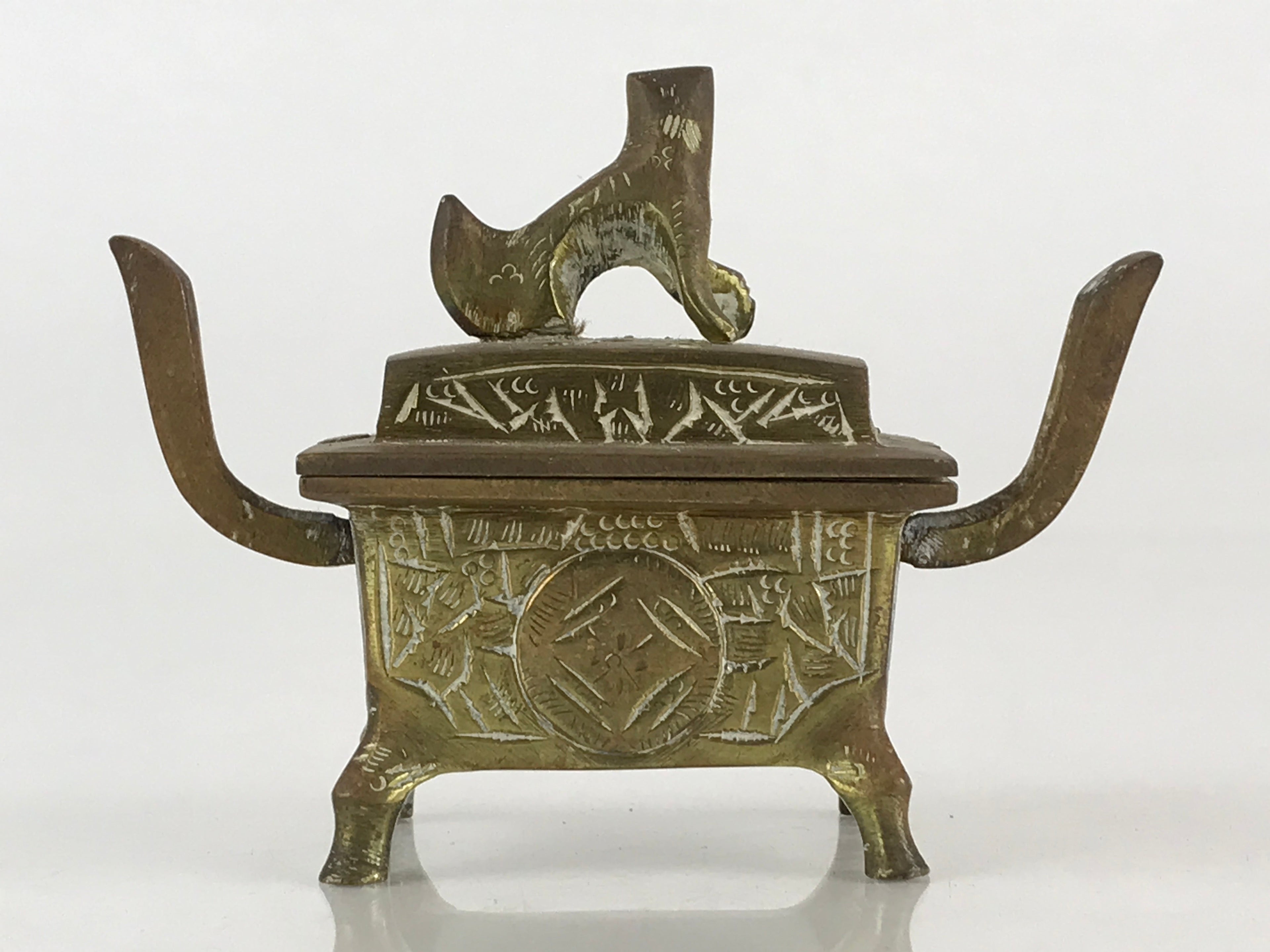 Japanese Buddhist Altar Fitting Brass Incense Burner Vtg Shishi Koro BU806