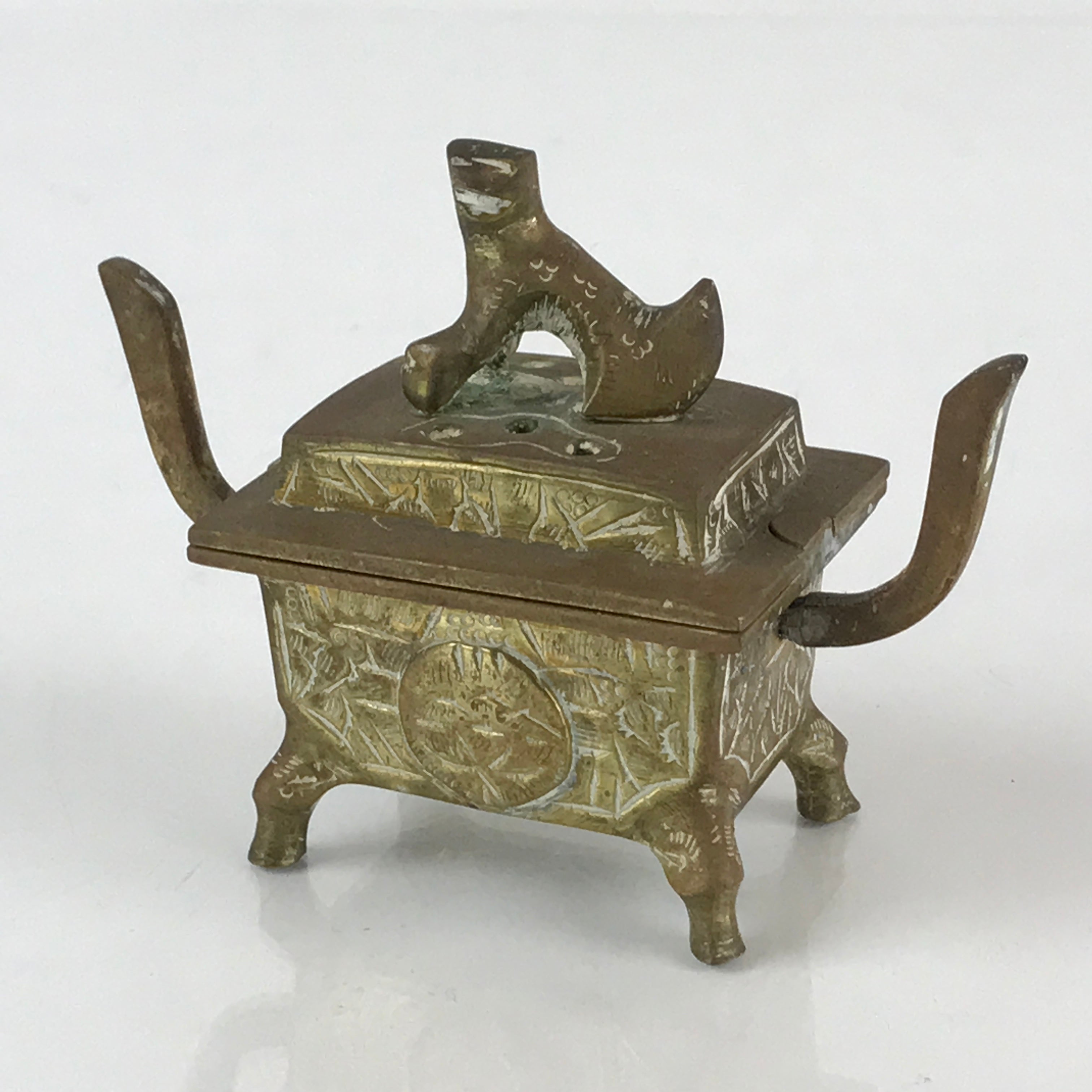 Japanese Buddhist Altar Fitting Brass Incense Burner Vtg Shishi Koro BU806
