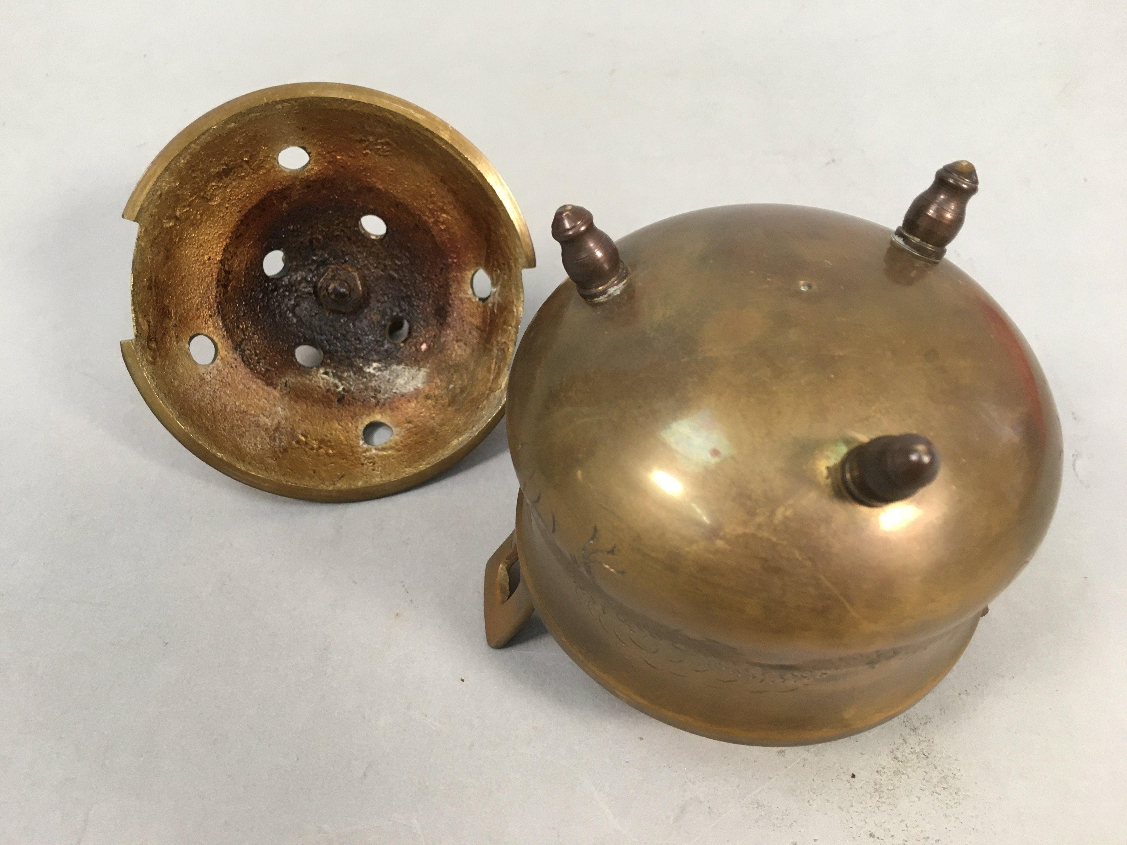 Japanese Buddhist Altar Fitting Brass Incense Burner Vtg Shishi Metal Koro BU209