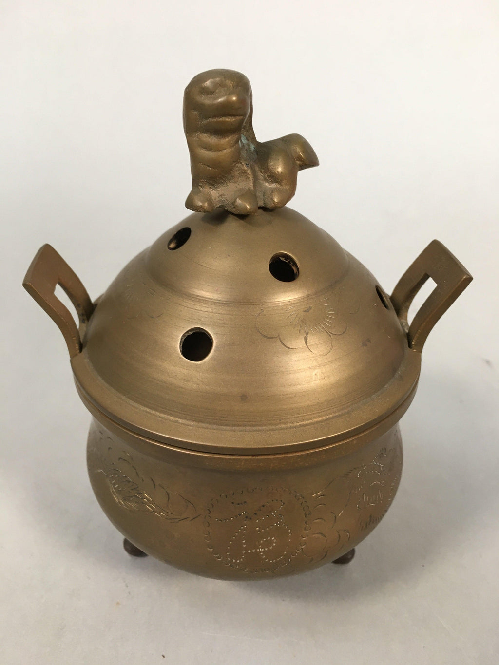 Japanese Buddhist Altar Fitting Brass Incense Burner Vtg Shishi Metal Koro BU209