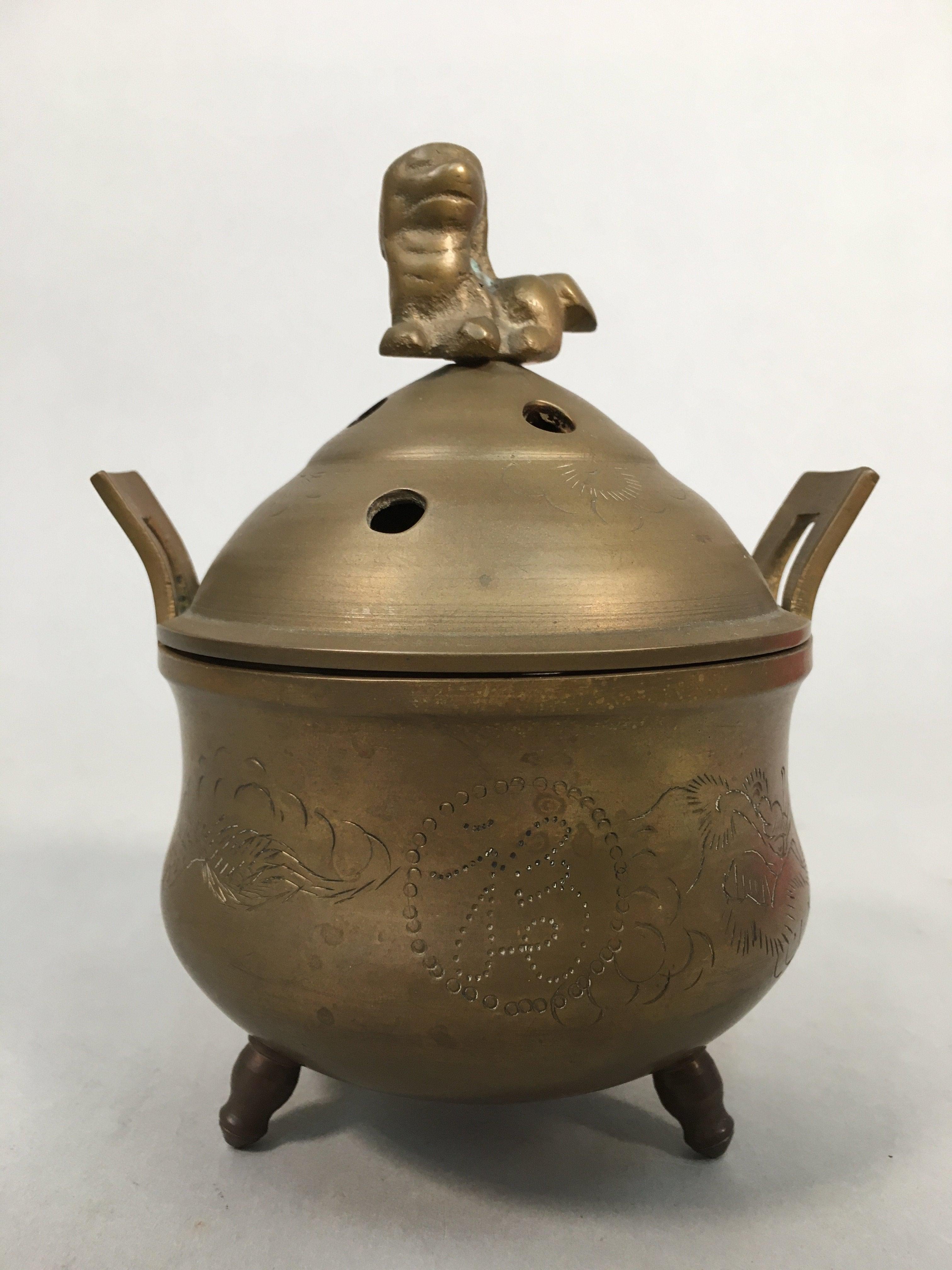 Japanese Buddhist Altar Fitting Brass Incense Burner Vtg Shishi Metal Koro BU209