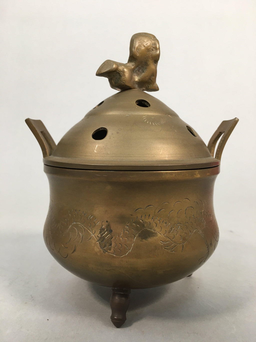 Japanese Buddhist Altar Fitting Brass Incense Burner Vtg Shishi Metal Koro BU209