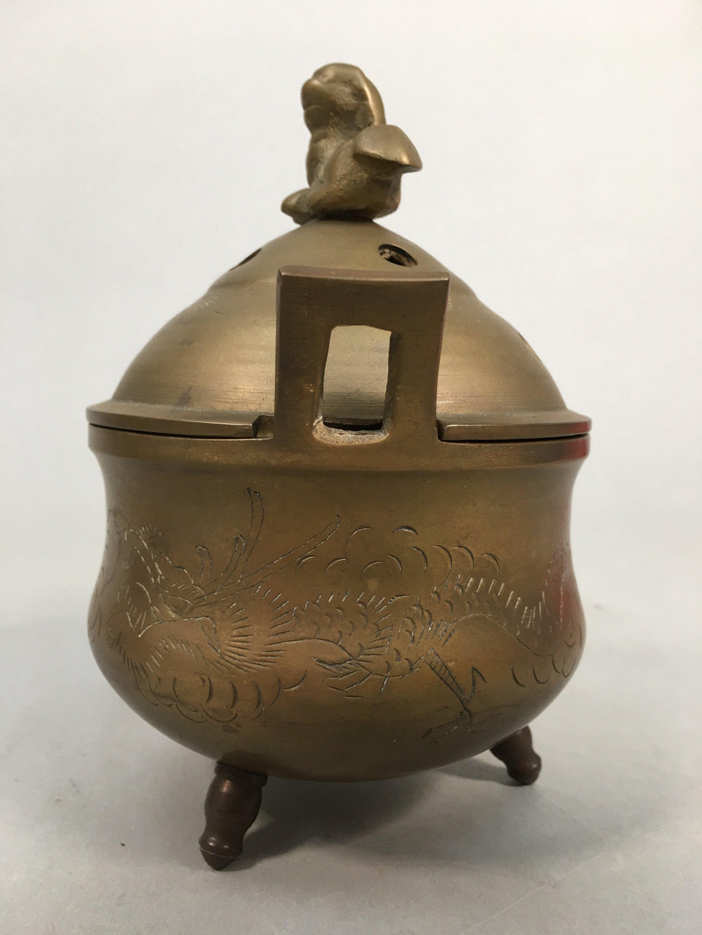 Japanese Buddhist Altar Fitting Brass Incense Burner Vtg Shishi Metal Koro BU209