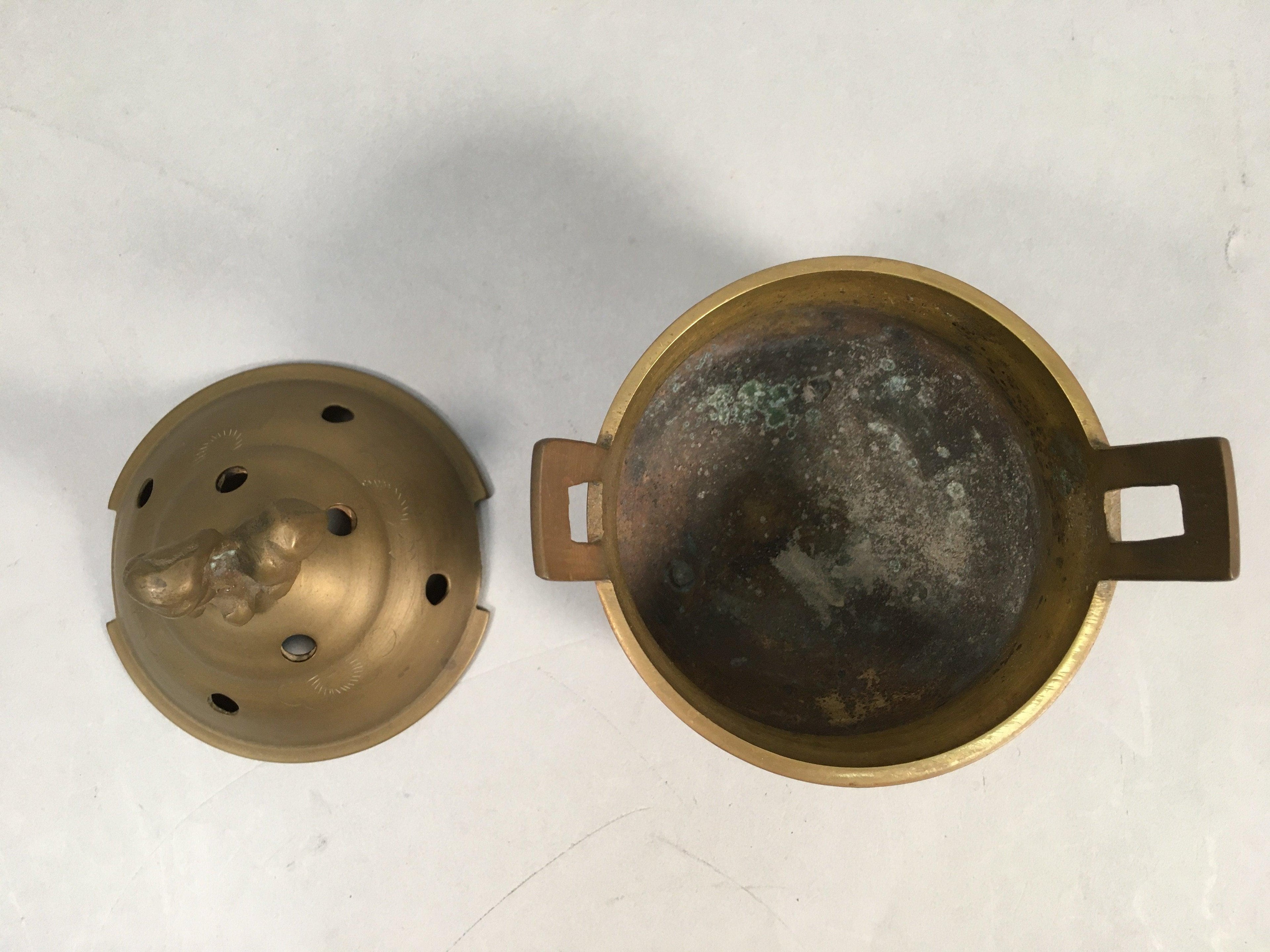 Japanese Buddhist Altar Fitting Brass Incense Burner Vtg Shishi Metal Koro BU209