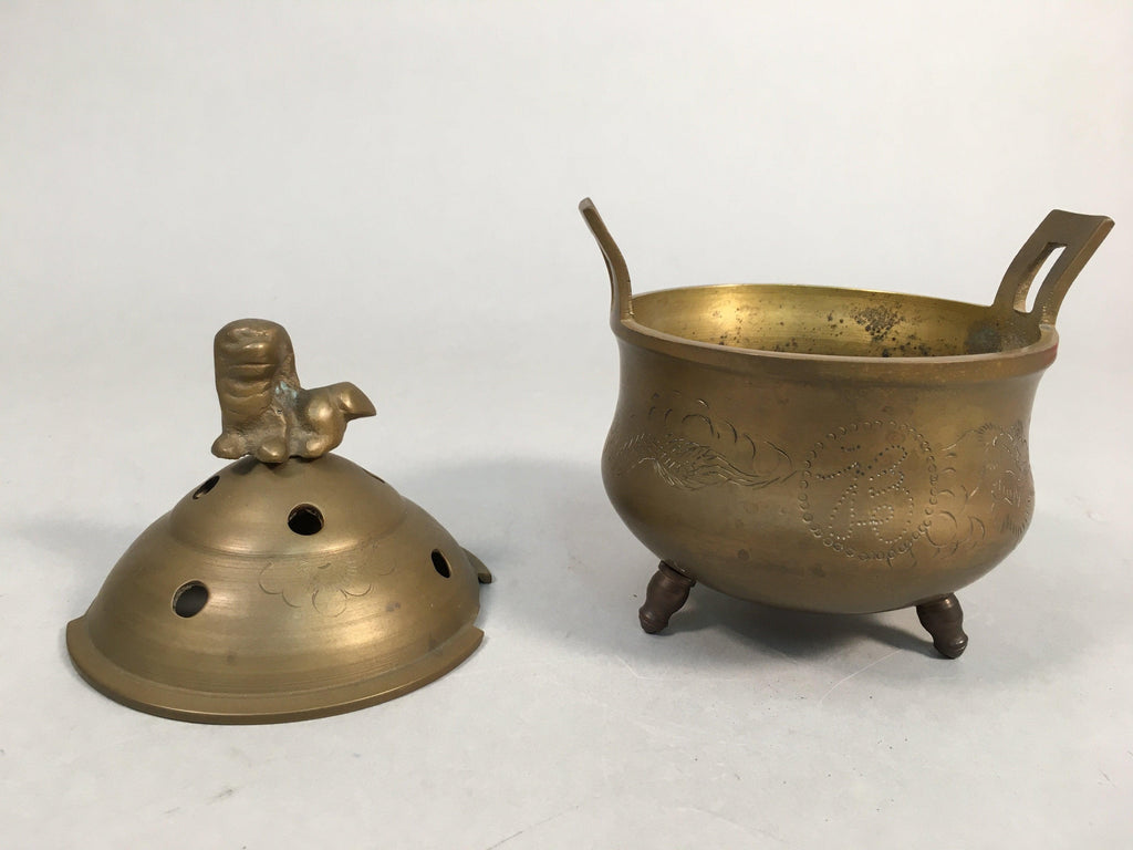 Japanese Buddhist Altar Fitting Brass Incense Burner Vtg Shishi Metal Koro BU209