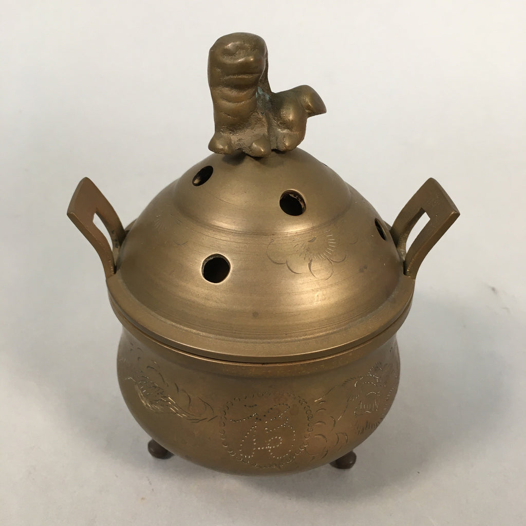 Japanese Buddhist Altar Fitting Brass Incense Burner Vtg Shishi Metal Koro BU209