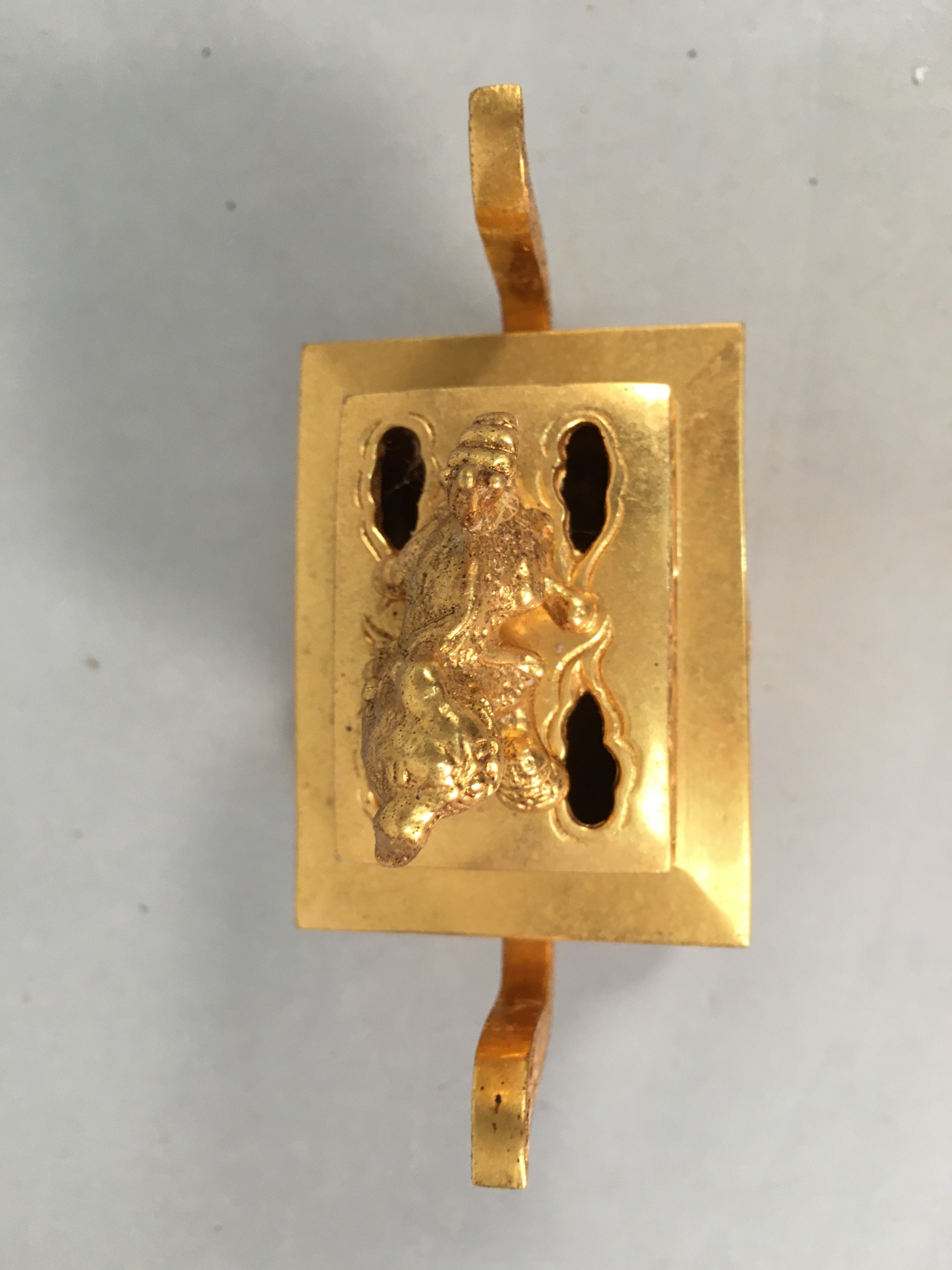 Japanese Buddhist Altar Fitting Brass Incense Burner Vtg Shishi Metal Koro BU360