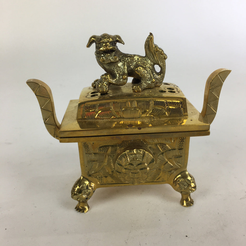 Japanese Buddhist Altar Fitting Brass Incense Burner Vtg Shishi Metal Koro BU506