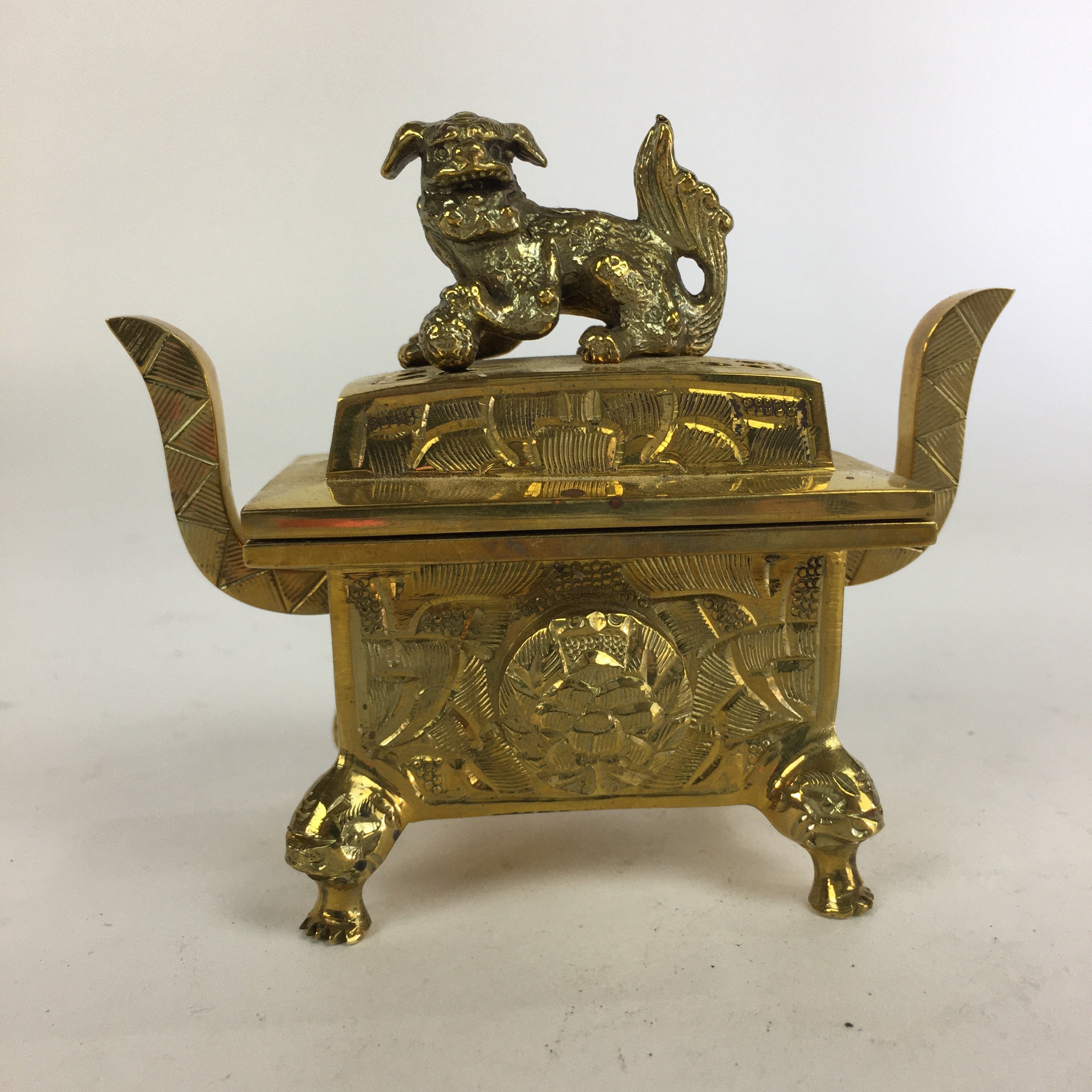 Japanese Buddhist Altar Fitting Brass Incense Burner Vtg Shishi Metal Koro BU506