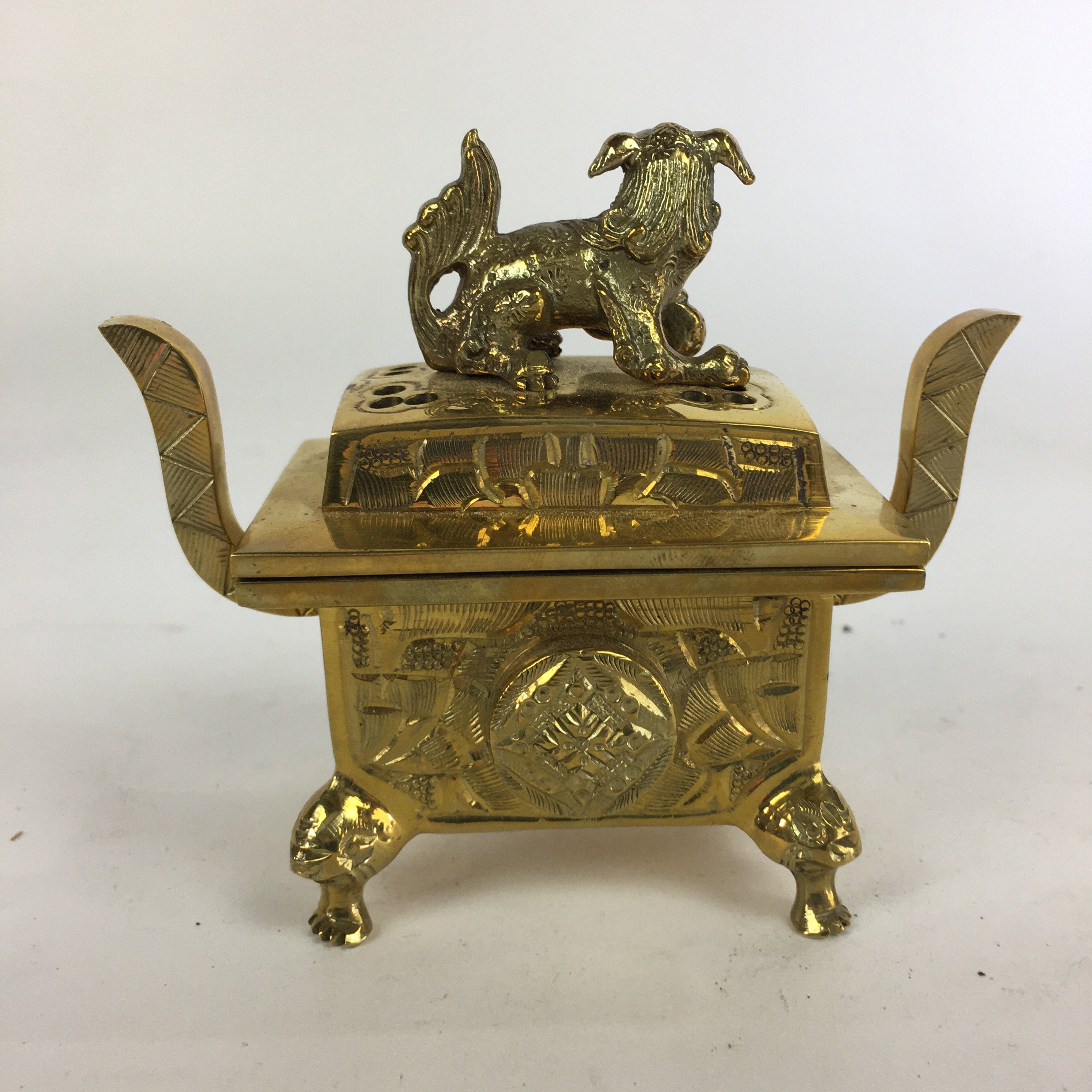Japanese Buddhist Altar Fitting Brass Incense Burner Vtg Shishi Metal Koro BU506