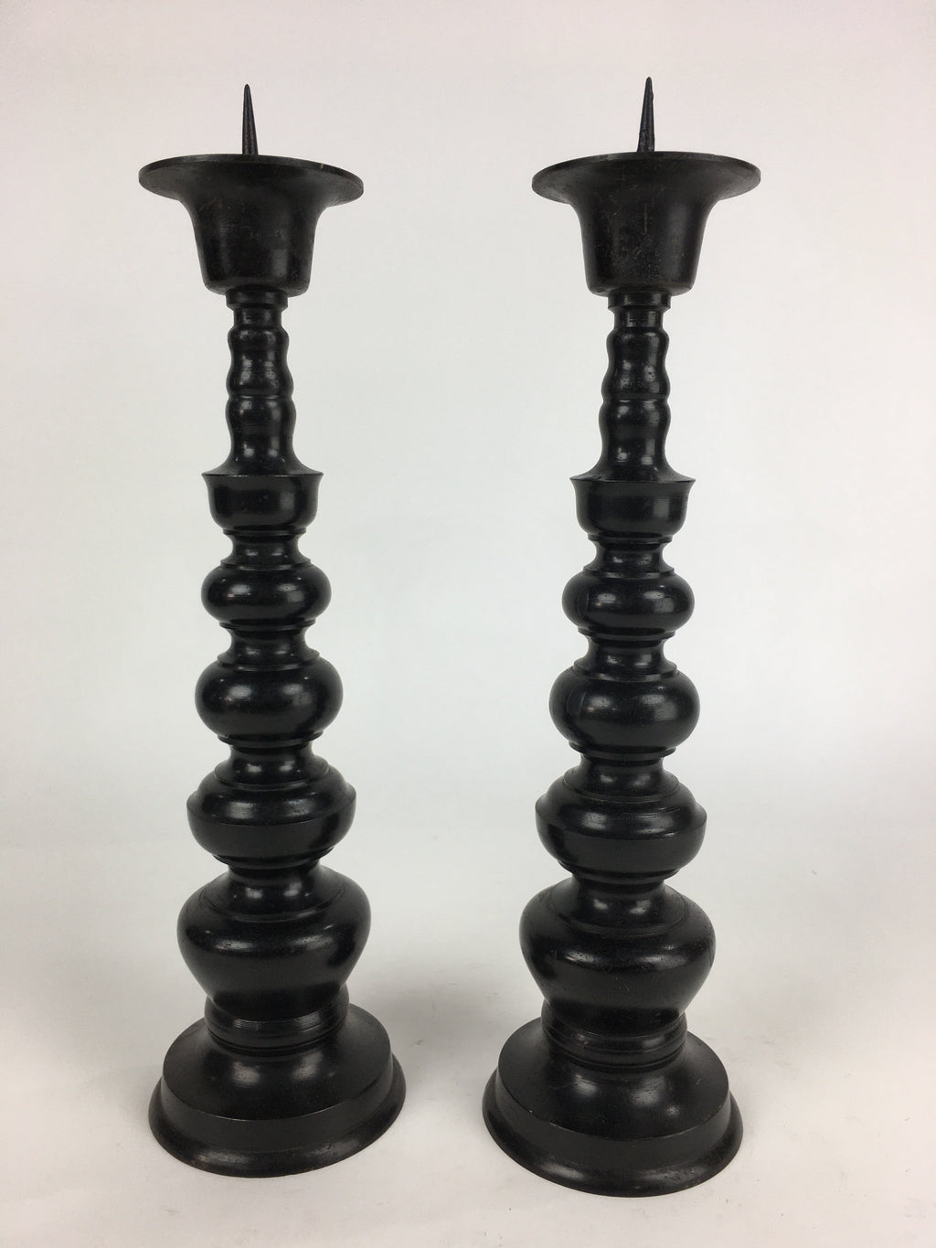 Japanese Buddhist Altar Fitting Bronze Candle Stand 2pc Set Vtg Shokudai BU678