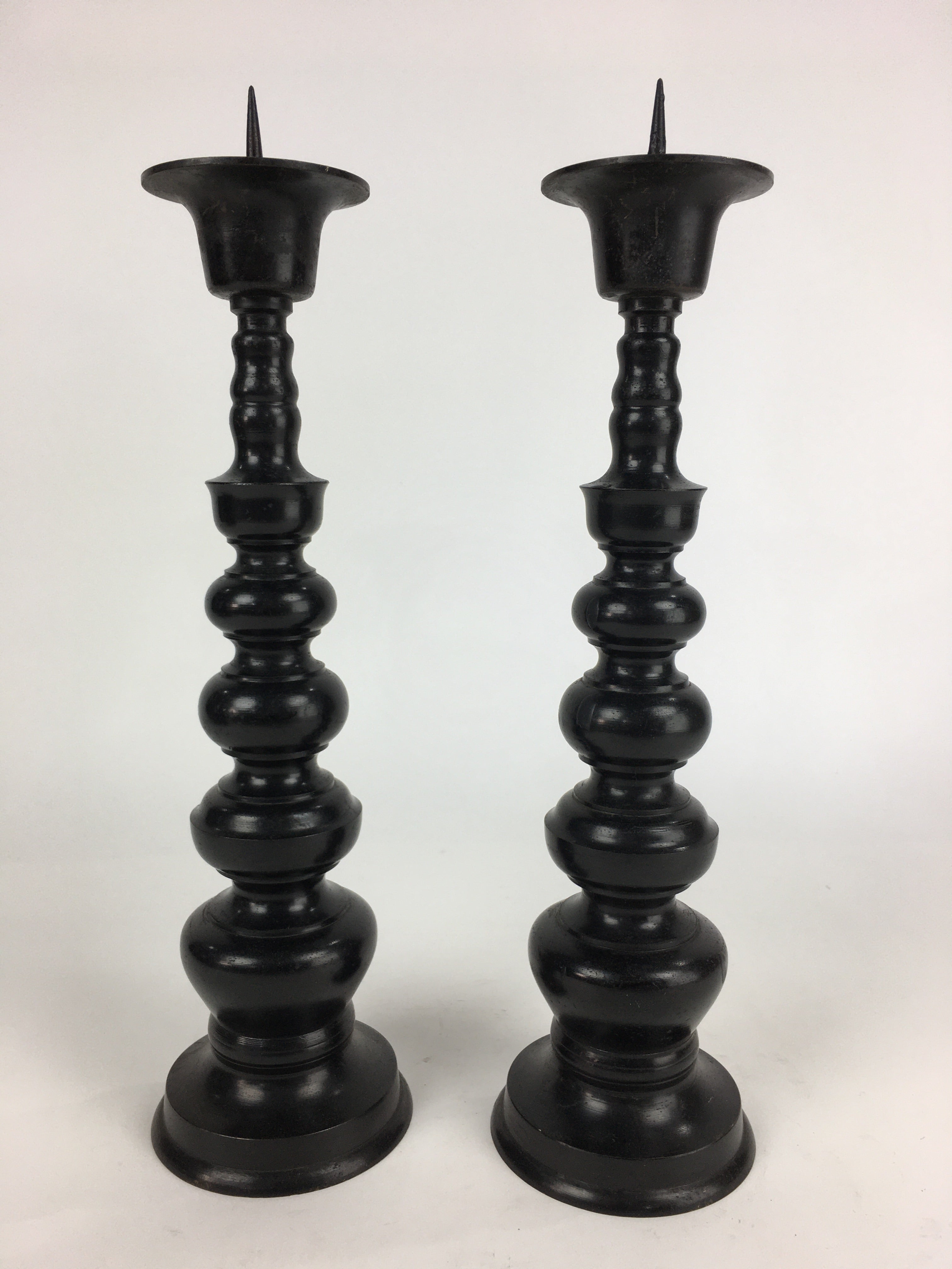 Japanese Buddhist Altar Fitting Bronze Candle Stand 2pc Set Vtg Shokudai BU678
