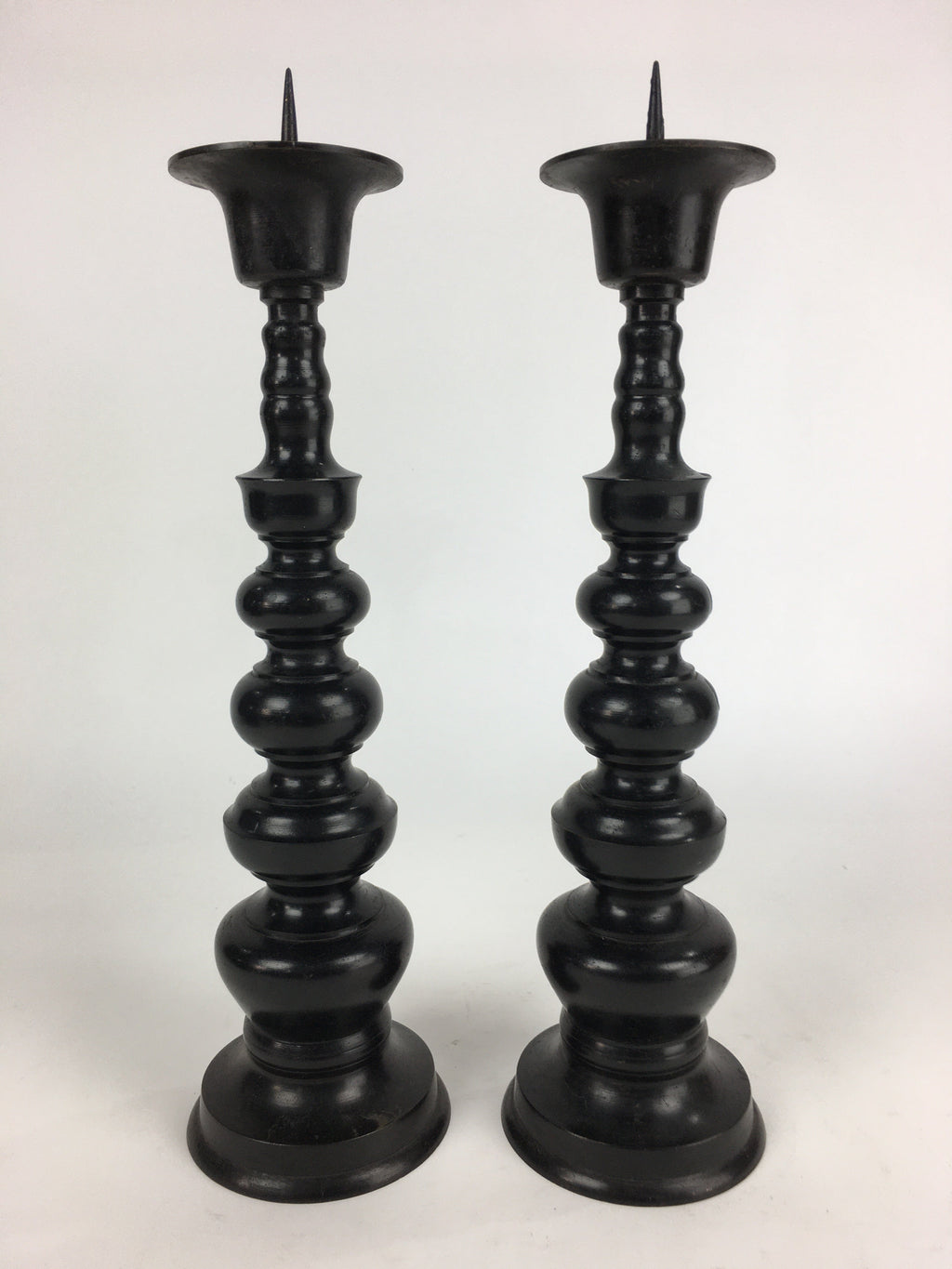 Japanese Buddhist Altar Fitting Bronze Candle Stand 2pc Set Vtg Shokudai BU678