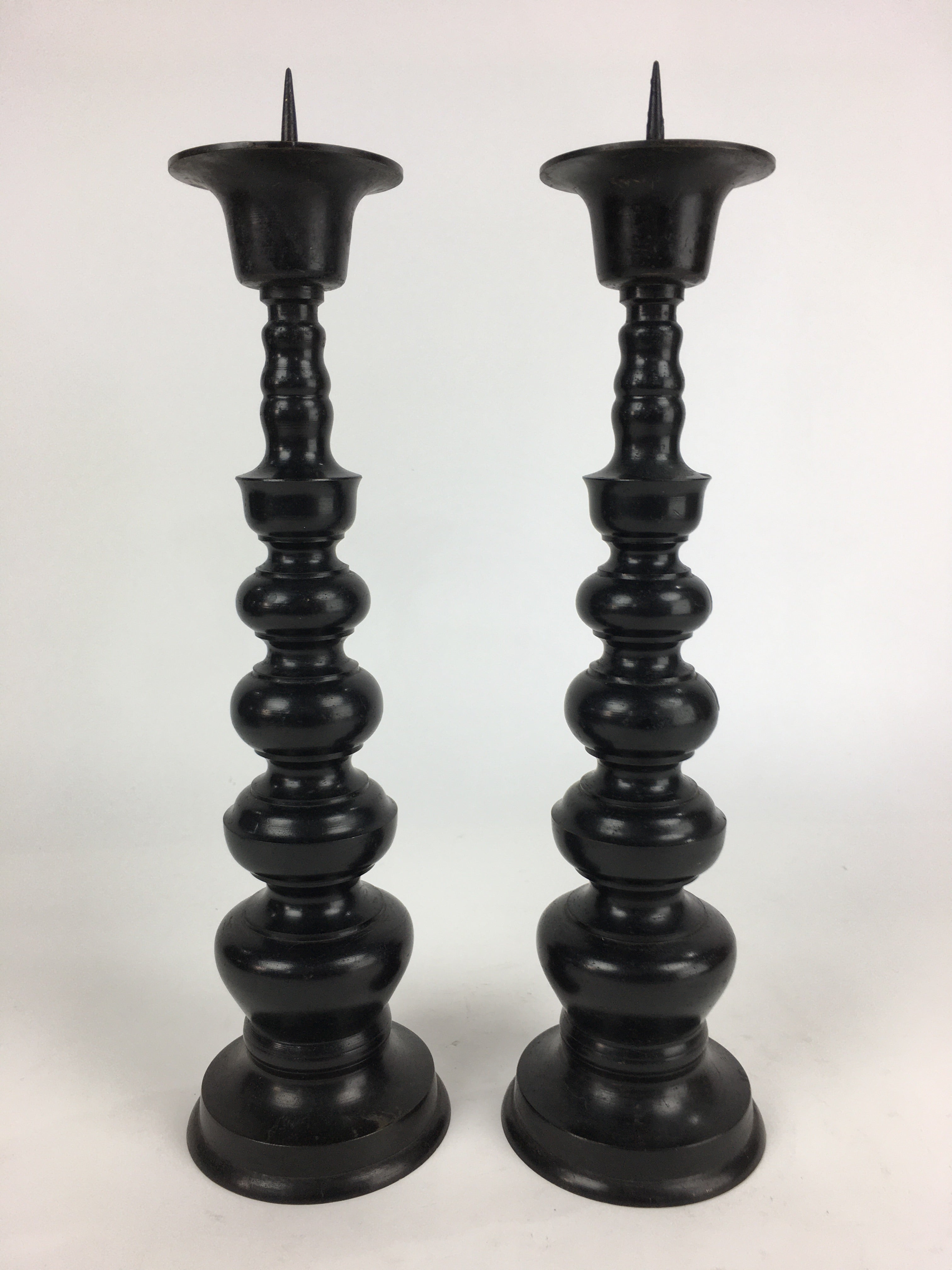 Japanese Buddhist Altar Fitting Bronze Candle Stand 2pc Set Vtg Shokudai BU678
