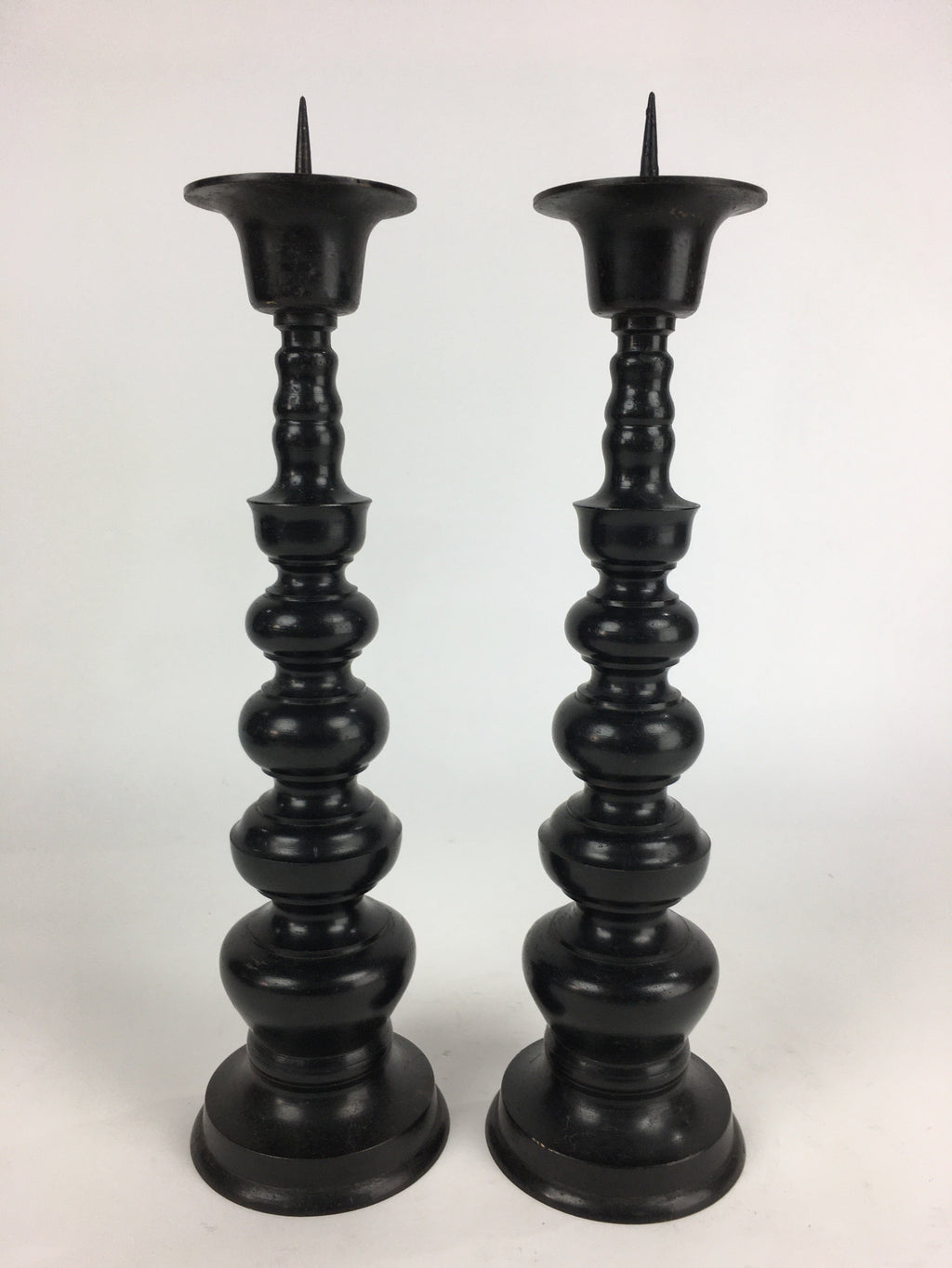 Japanese Buddhist Altar Fitting Bronze Candle Stand 2pc Set Vtg Shokudai BU678