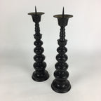 Japanese Buddhist Altar Fitting Bronze Candle Stand 2pc Set Vtg Shokudai BU678