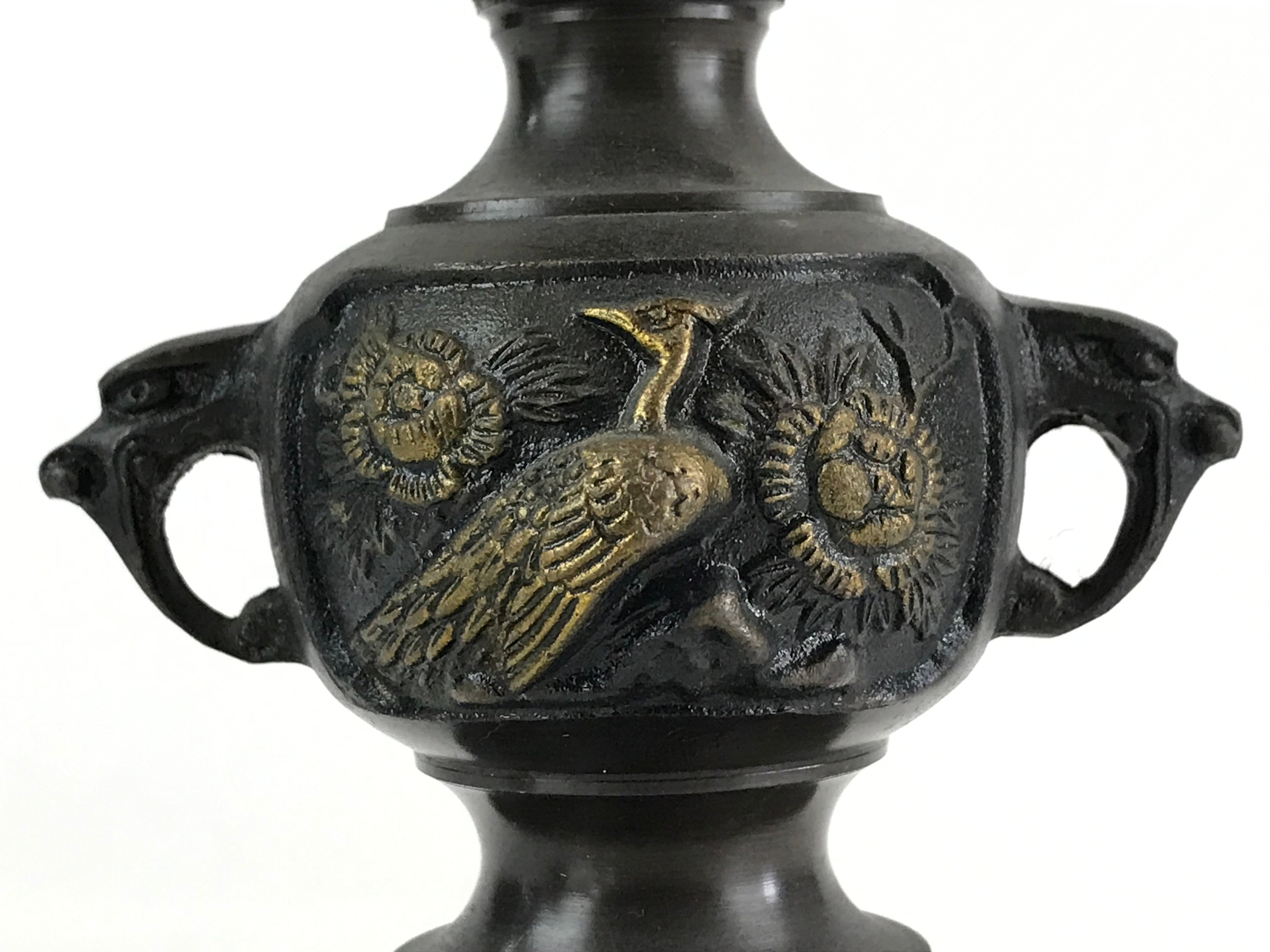 Japanese Buddhist Altar Fitting Bronze Candle Stand 2pc Set Vtg Shokudai BU744