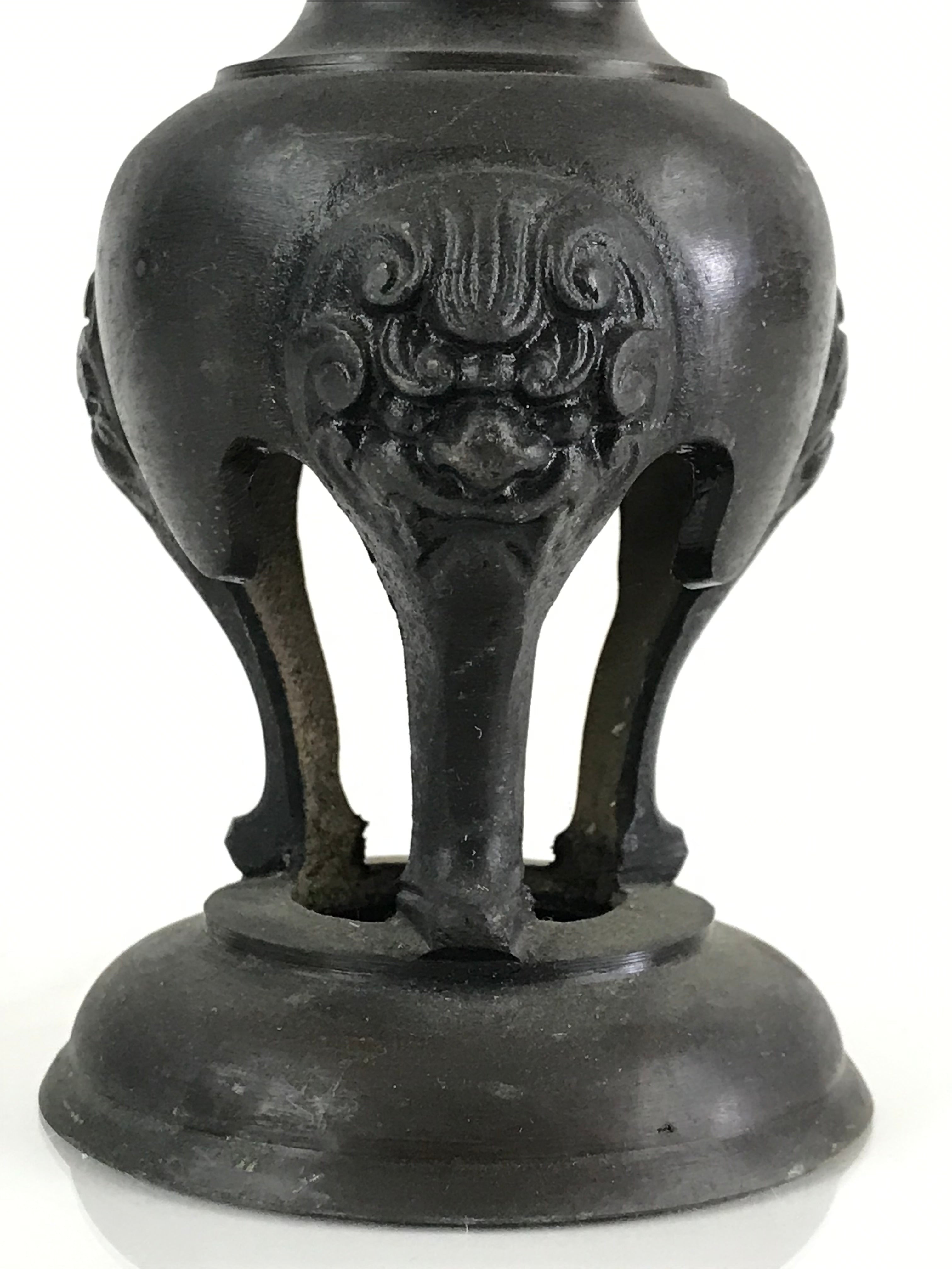 Japanese Buddhist Altar Fitting Bronze Candle Stand 2pc Set Vtg Shokudai BU744