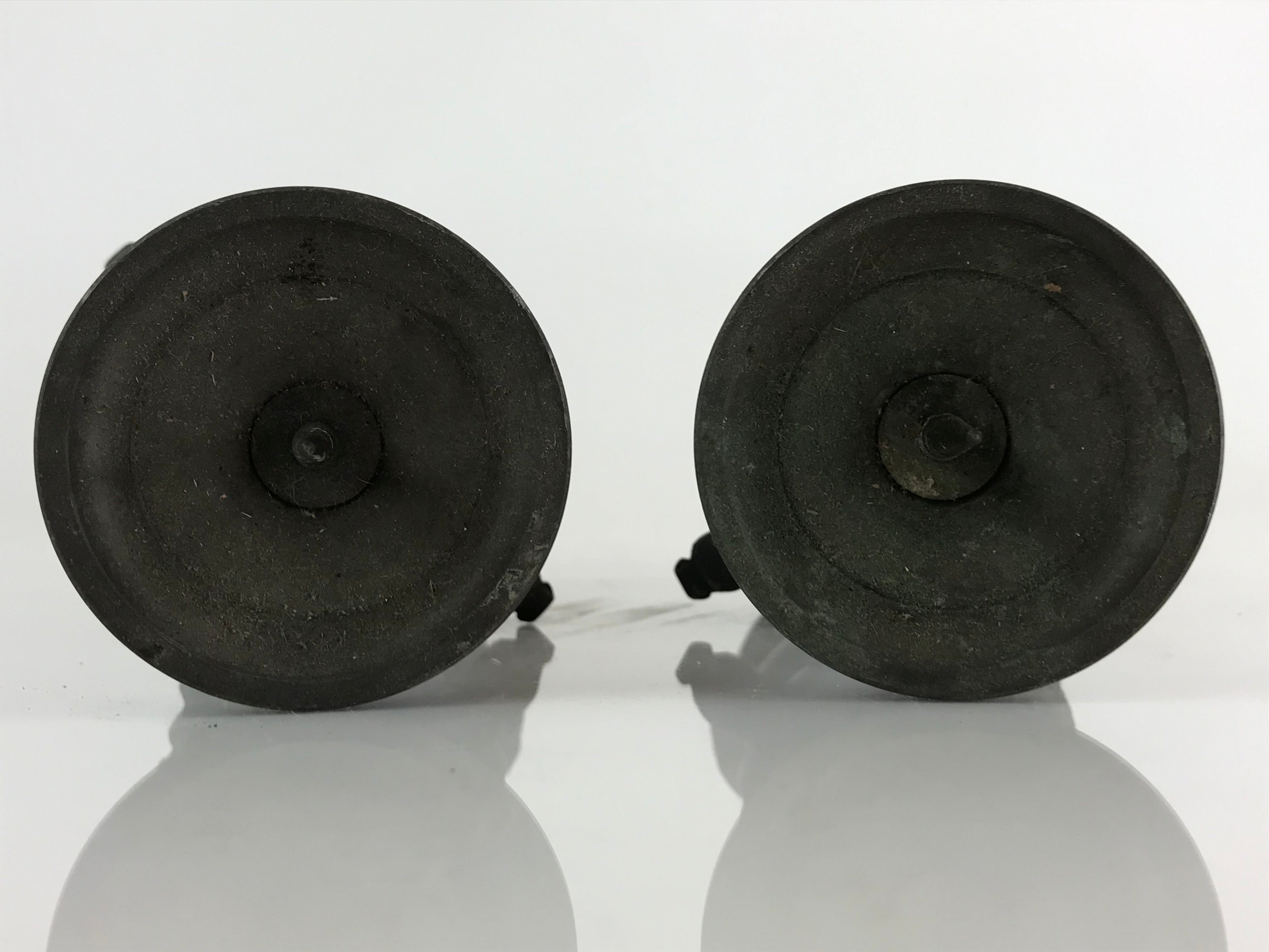 Japanese Buddhist Altar Fitting Bronze Candle Stand 2pc Set Vtg Shokudai BU744