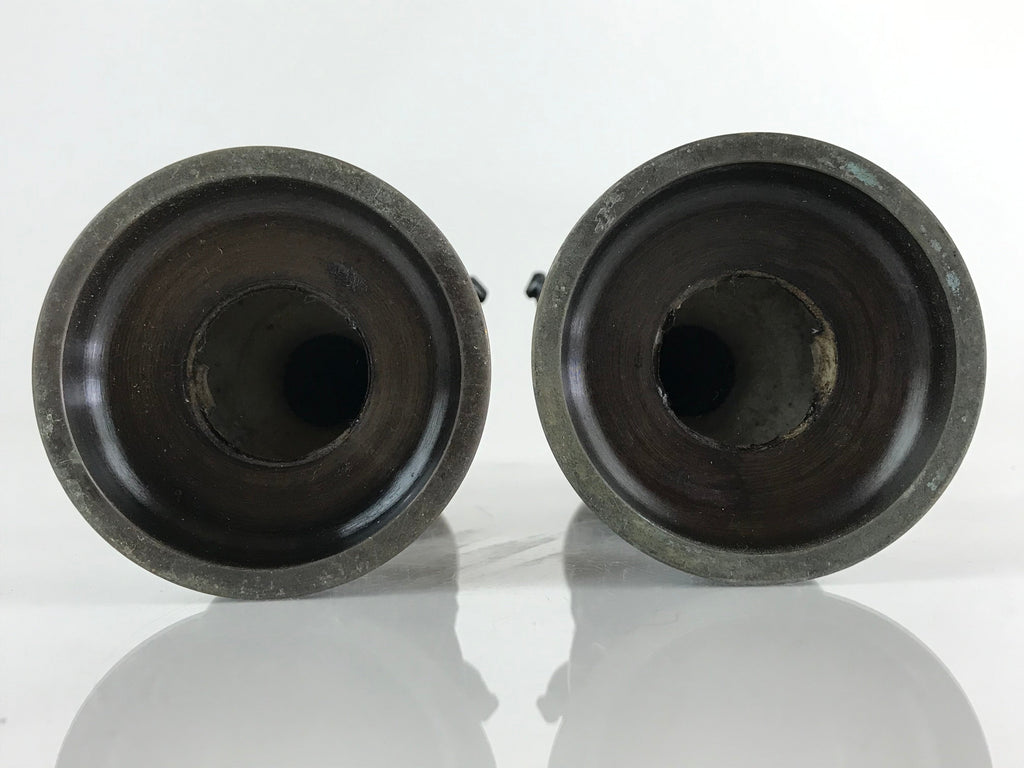 Japanese Buddhist Altar Fitting Bronze Candle Stand 2pc Set Vtg Shokudai BU744