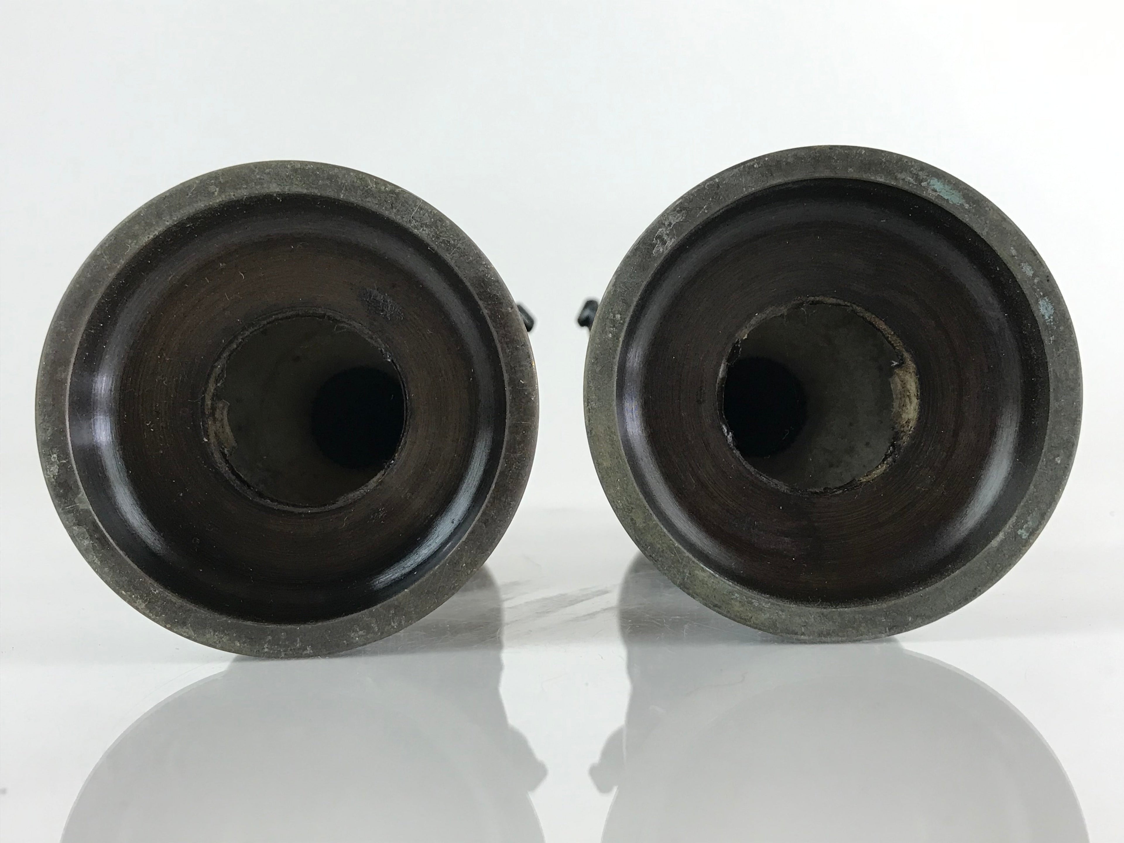 Japanese Buddhist Altar Fitting Bronze Candle Stand 2pc Set Vtg Shokudai BU744