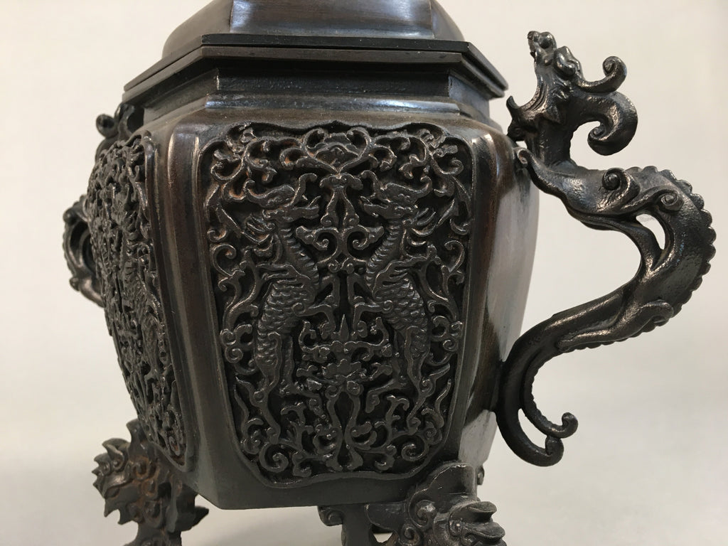 Japanese Buddhist Altar Fitting Bronze Incense Burner Vtg Shishi Dragon Koro BU3